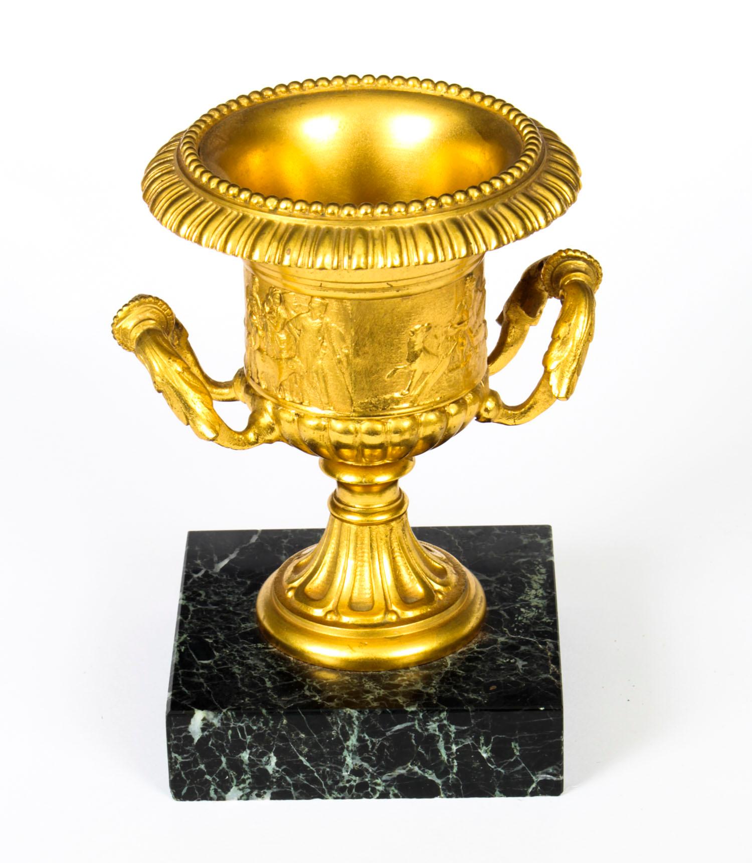 Antique Pair of Italian Grand Tour Gilt Bronze Classical Urns, 19th Century 6