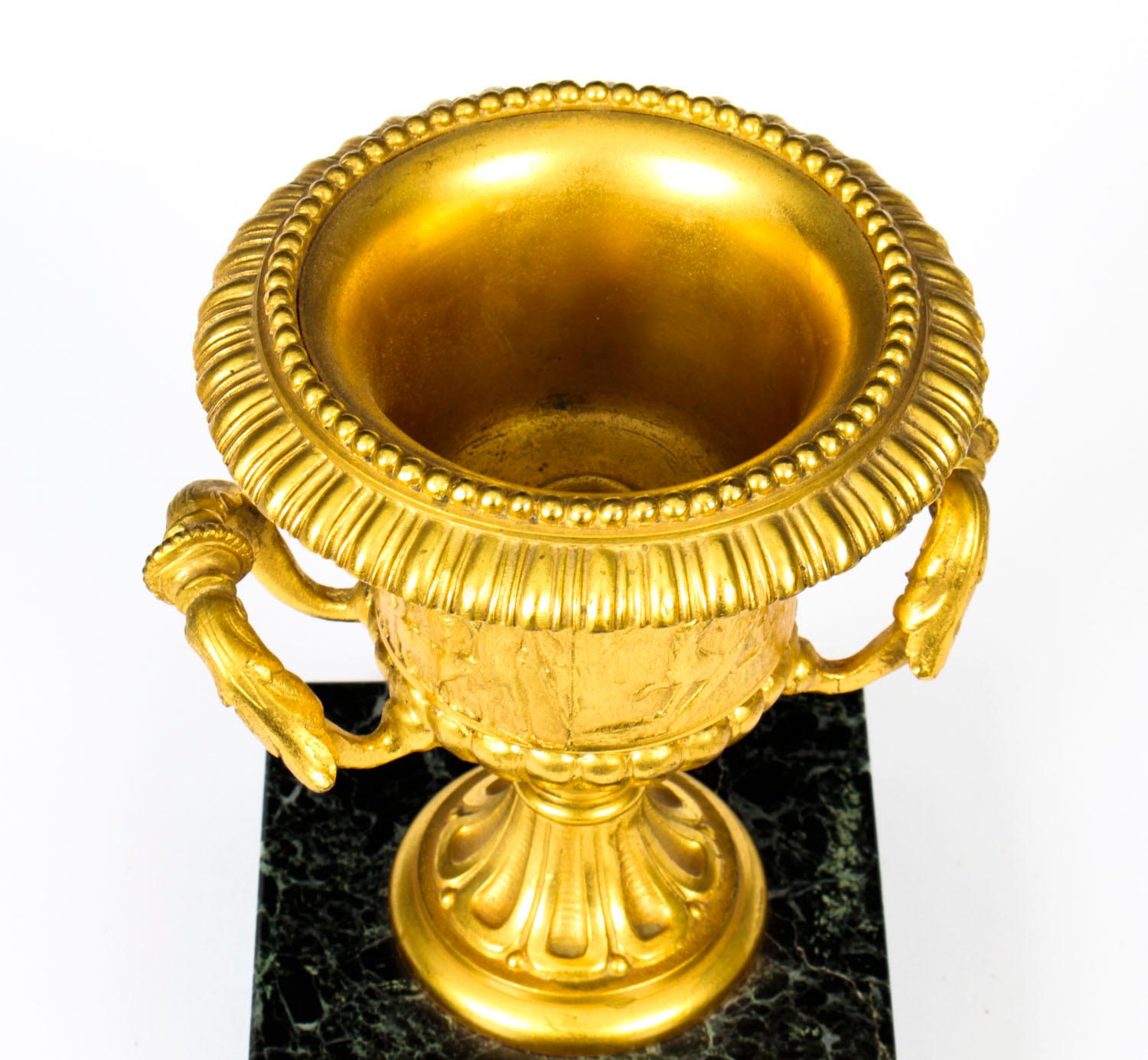 Antique Pair of Italian Grand Tour Gilt Bronze Classical Urns, 19th Century 8