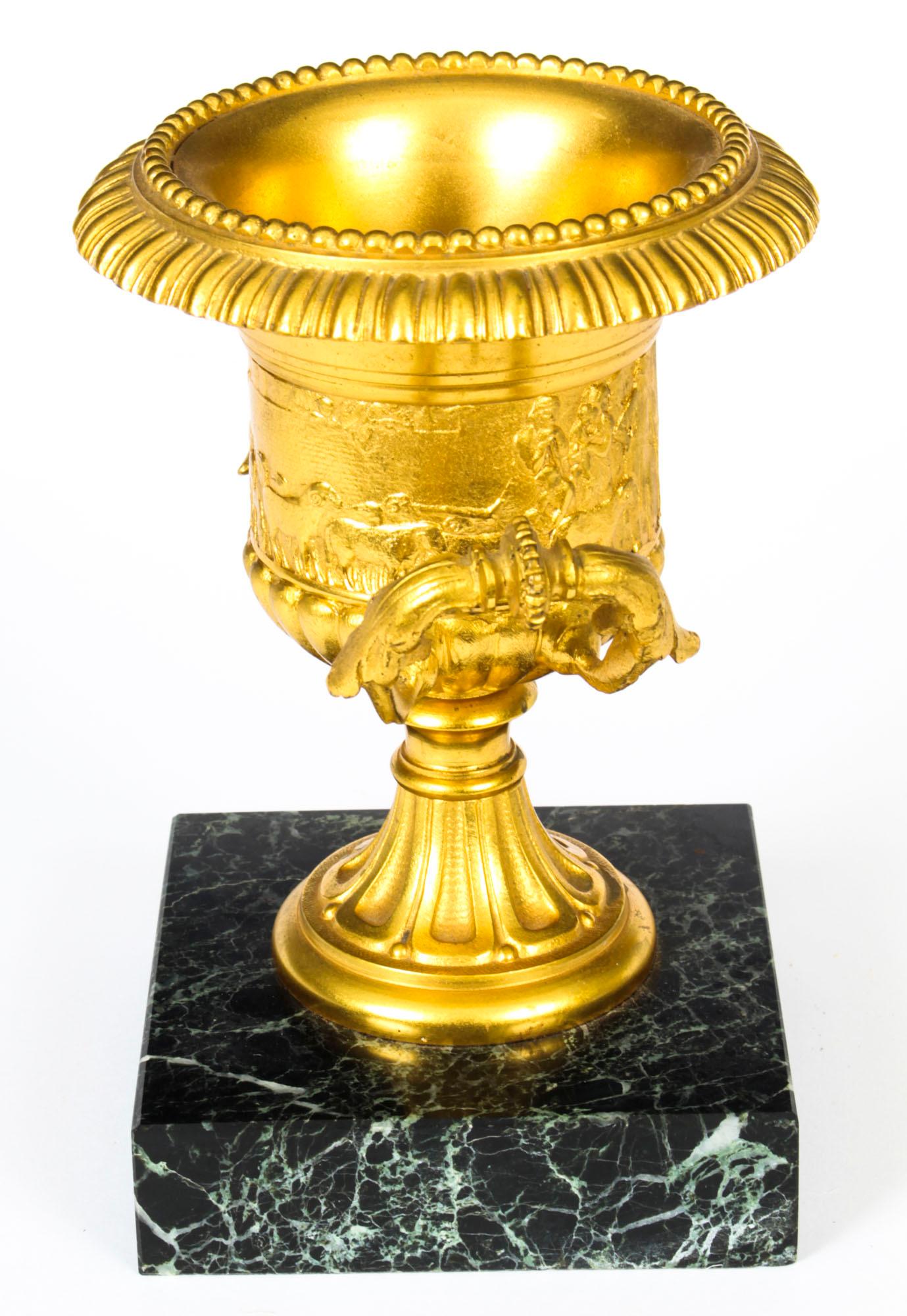 Antique Pair of Italian Grand Tour Gilt Bronze Classical Urns, 19th Century 4