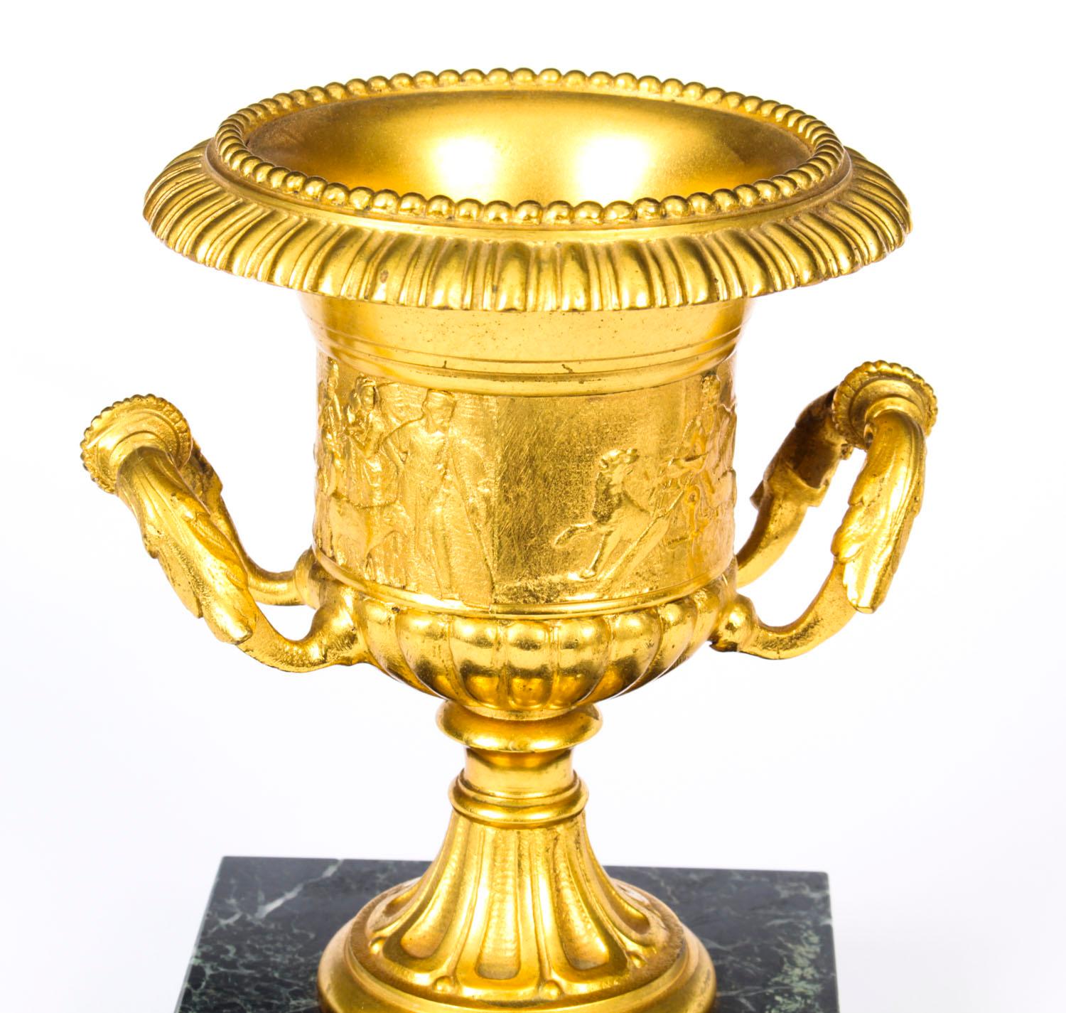 Antique Pair of Italian Grand Tour Gilt Bronze Classical Urns, 19th Century 5
