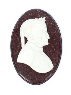 Antiguo Par de Placas de Perfil de Mármol Italiano de Virgilio y Dante Siglo XIX