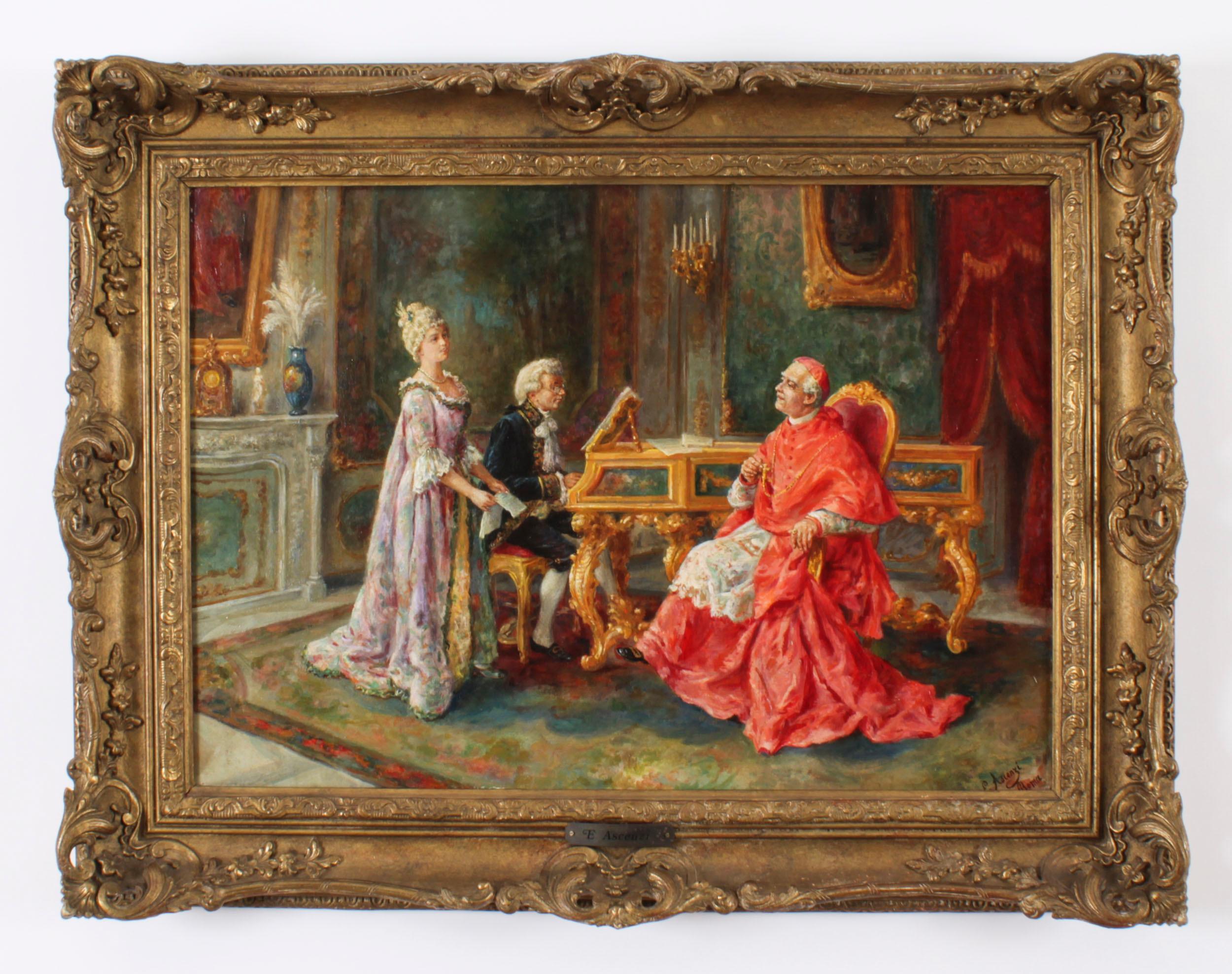 This is a magnificent pair of antique Italian oil on canvas paintings by Ettore Ascenzi, 19th C, Italian, titled 