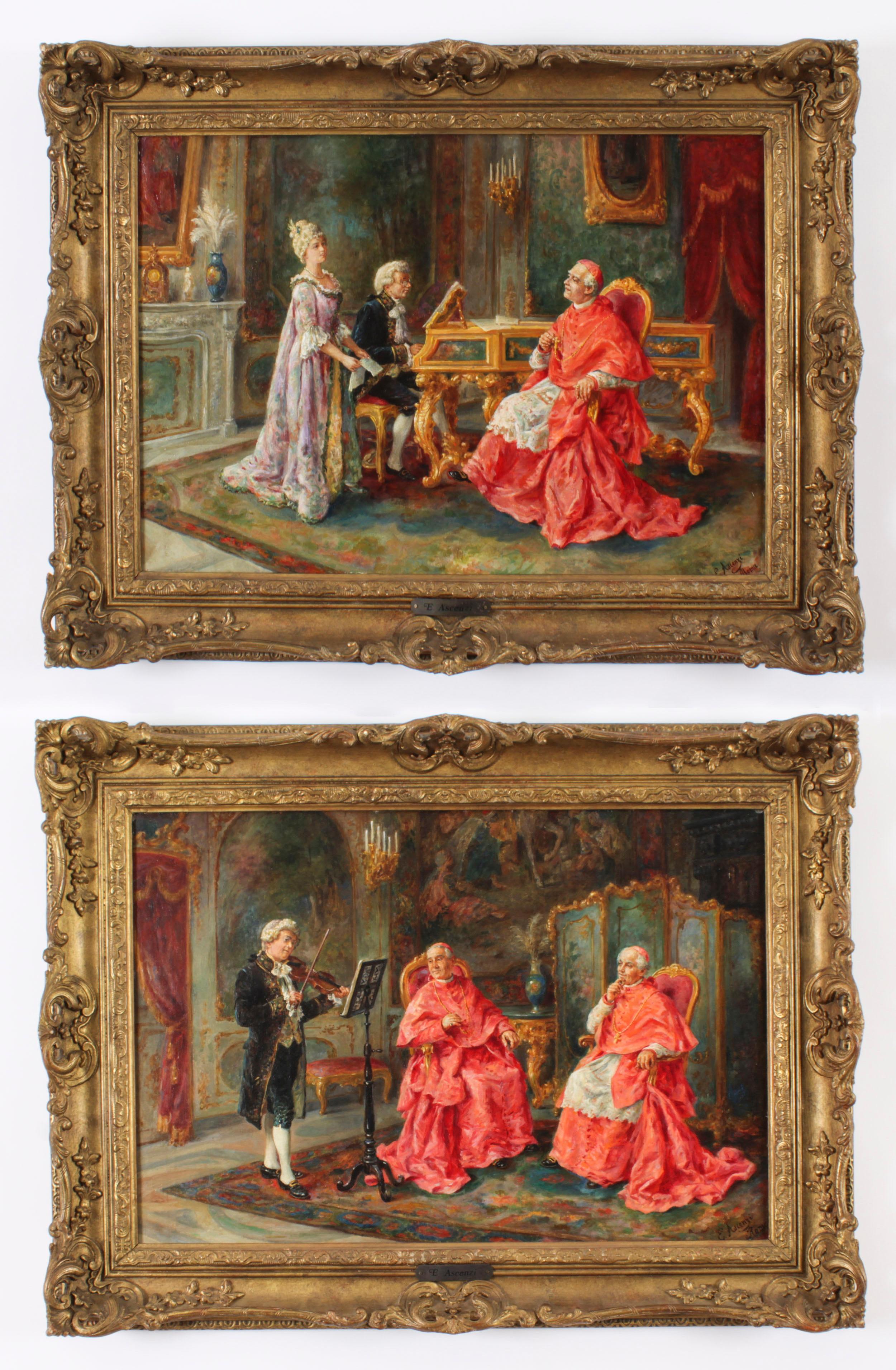 Antique Pair Italian Oil Paintings 