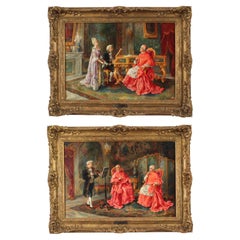 Vintage Pair Italian Oil Paintings "Music Recitals" Ettore Ascenzi 19th Century