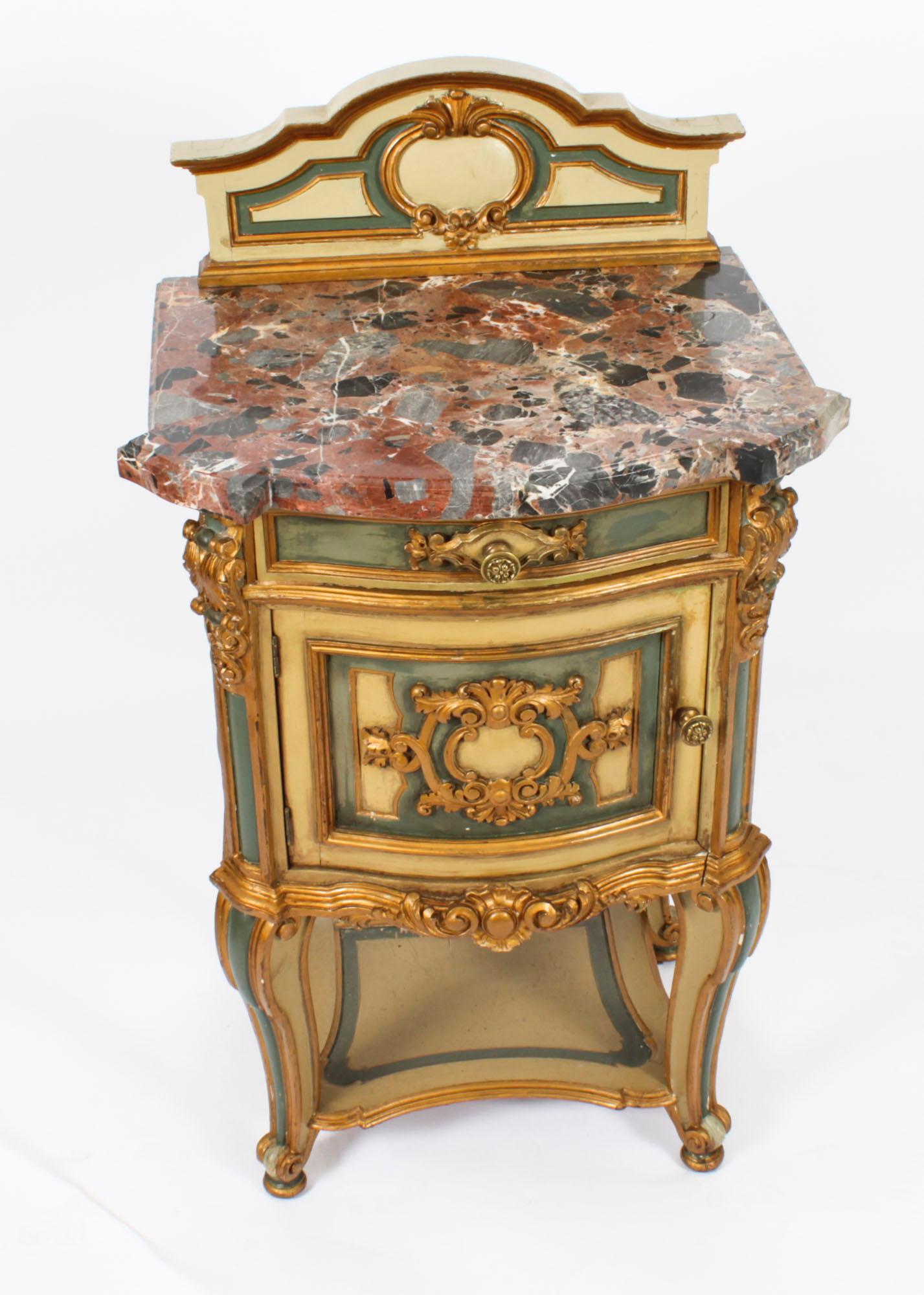 Antique Pair Italian Painted Bedside Cabinets Nightstands, Early 20th Century In Good Condition In London, GB