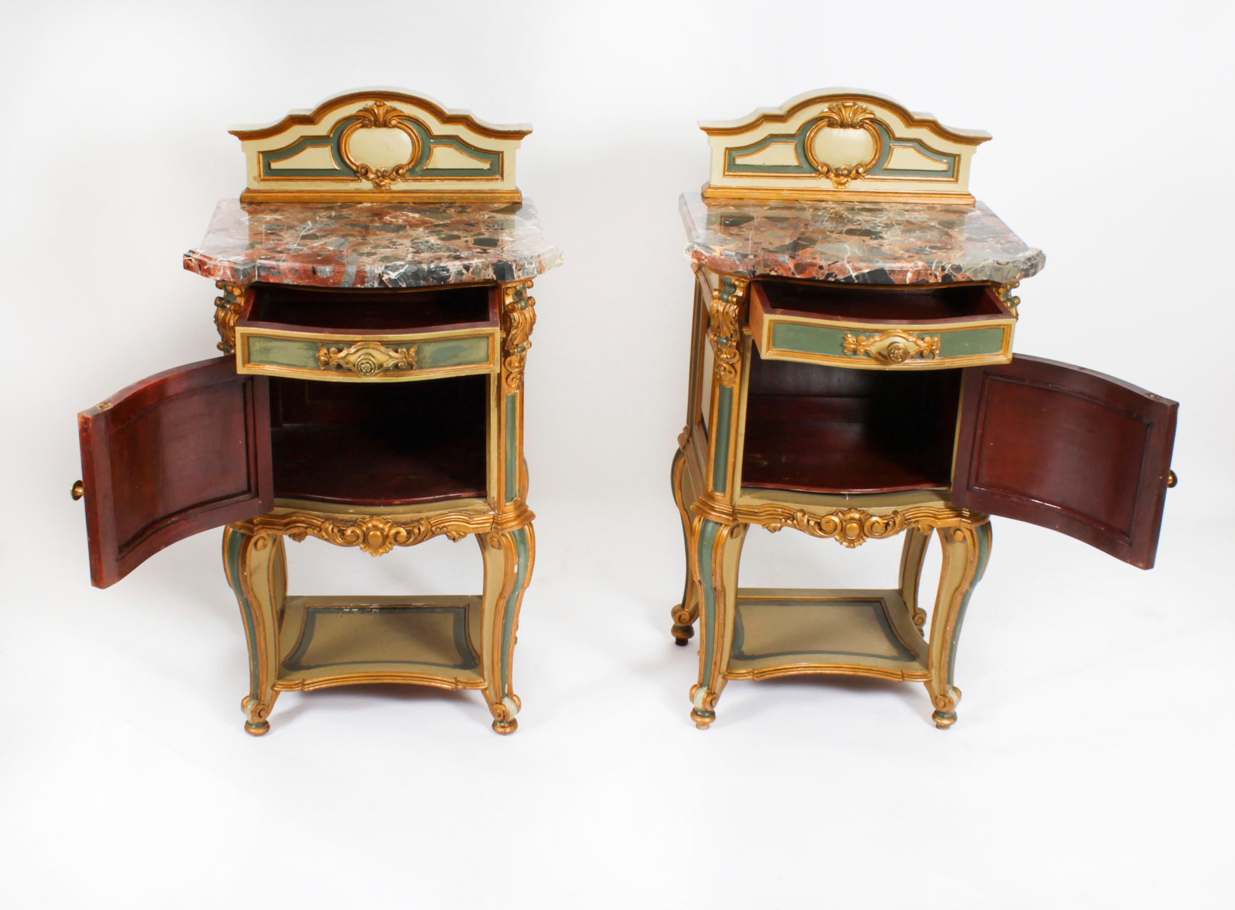 Antique Pair Italian Painted Bedside Cabinets Nightstands, Early 20th Century 3