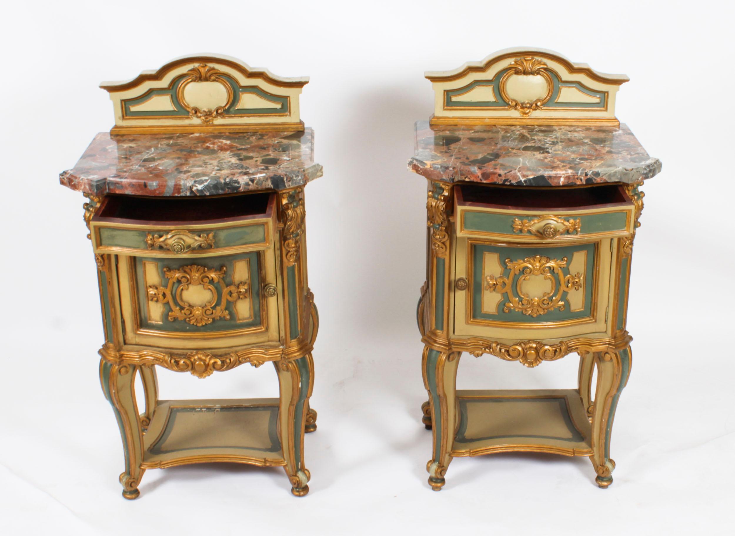 Antique Pair Italian Painted Bedside Cabinets Nightstands, Early 20th Century 4