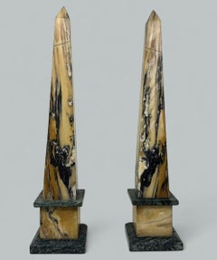 Antique Pair Italian Sienna Green Vert Marble Obelisks Garniture Columns 1920's