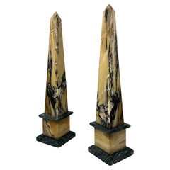Antique Pair Italian Sienna Green Vert Marble Obelisks Garniture Columns 1920's