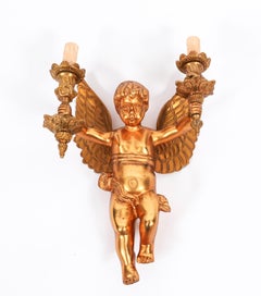 Antique Pair Italian Two Branch Cherub Ormolu Wall Lights 19th Century