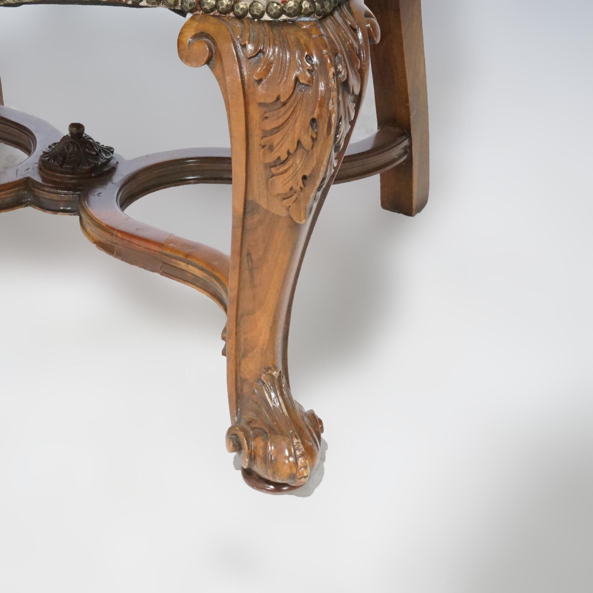 Antique Pair Italian Walnut Carved Arm Chairs, circa 1920 For Sale 10