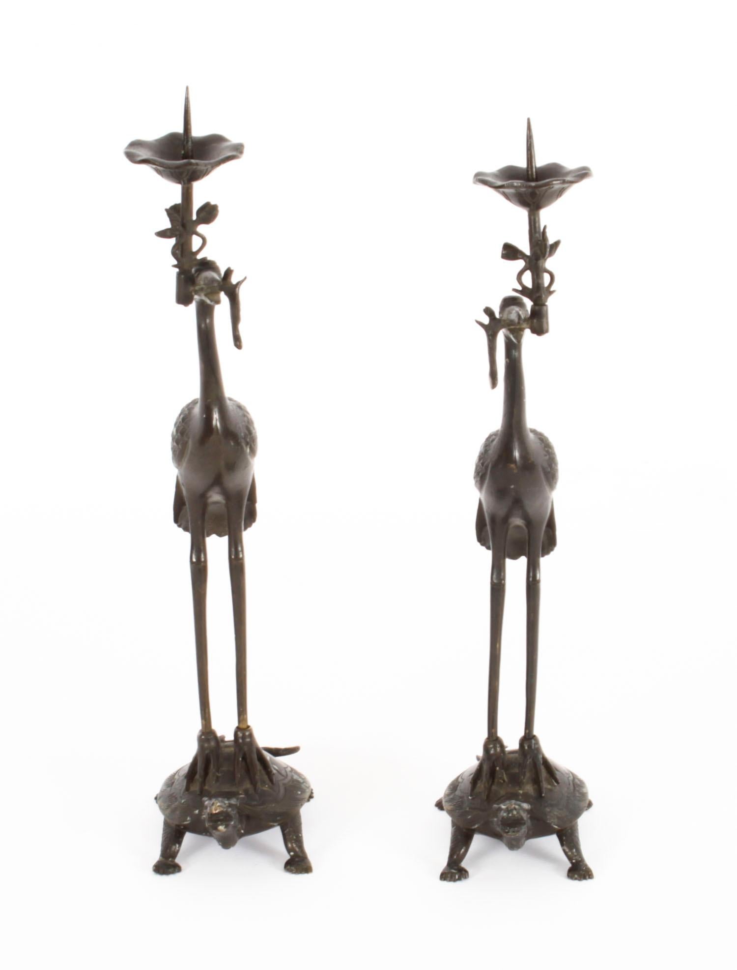 Antique Pair Japanese Bronze Pricket Candlesticks 19th C In Good Condition In London, GB