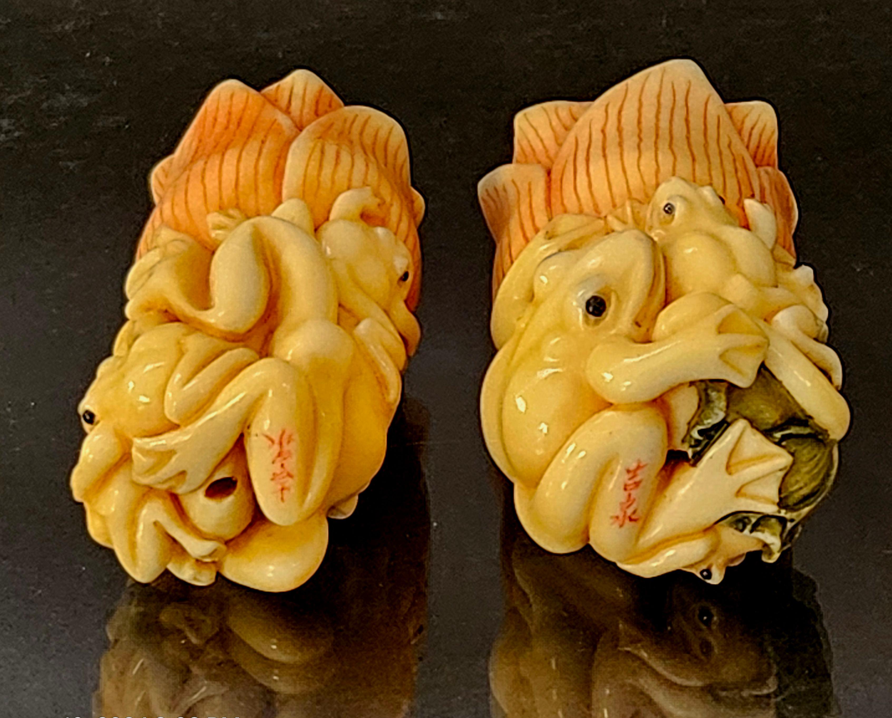 Antique Pair Japanese Carved Netsukes 