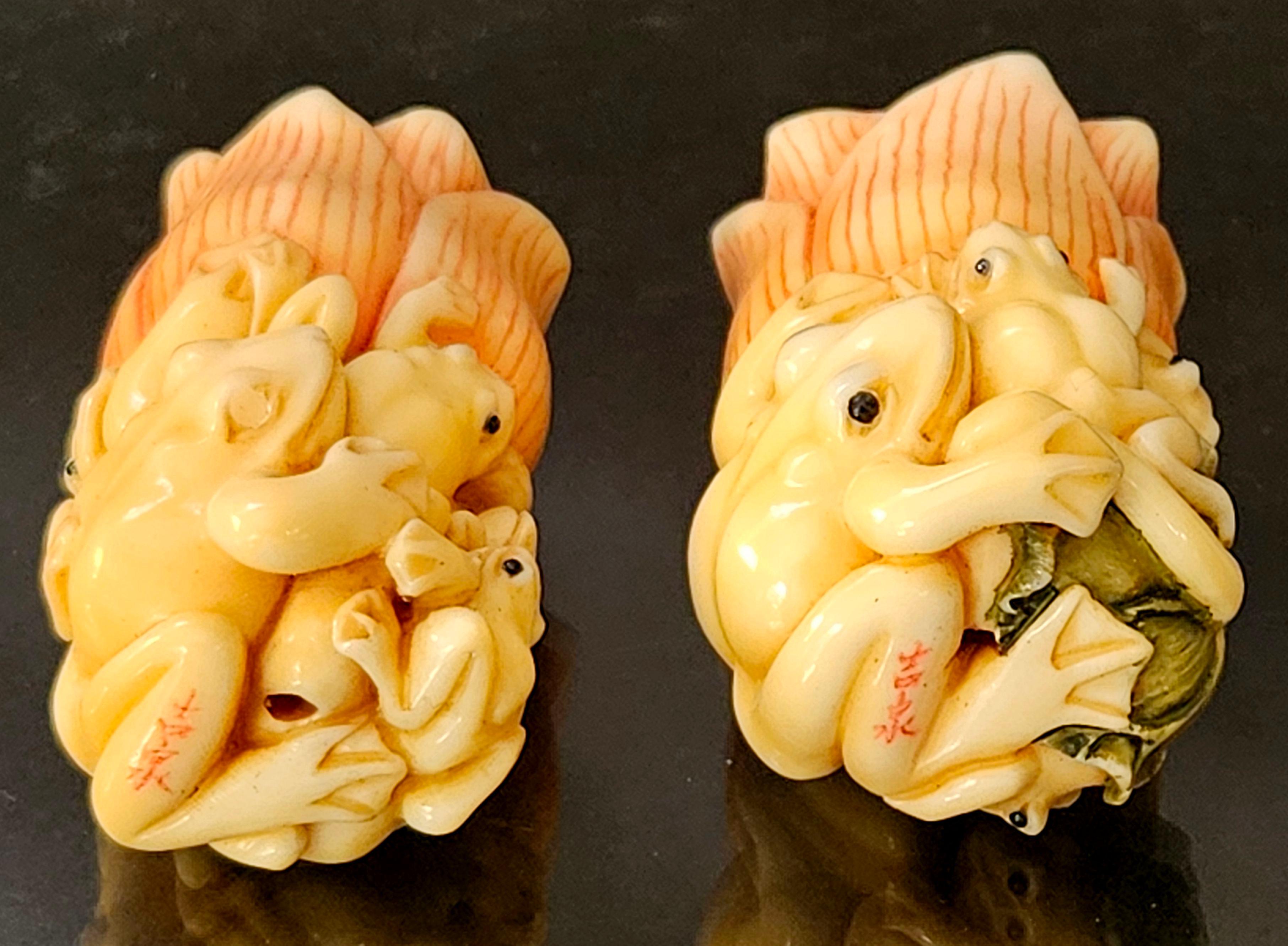 Antique Pair Japanese Carved Netsukes 