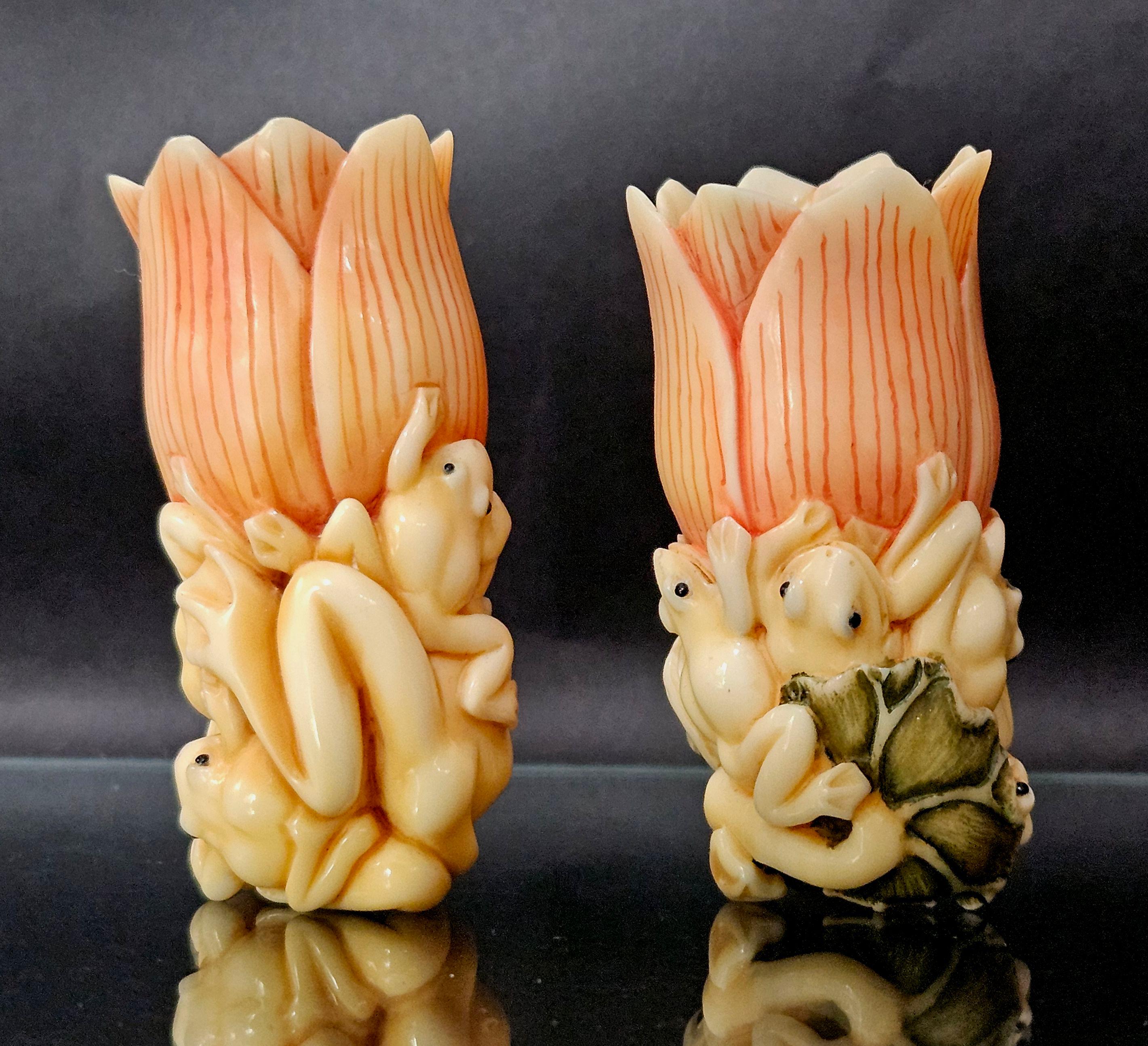 Ivory Antique Pair Japanese Carved Netsukes 