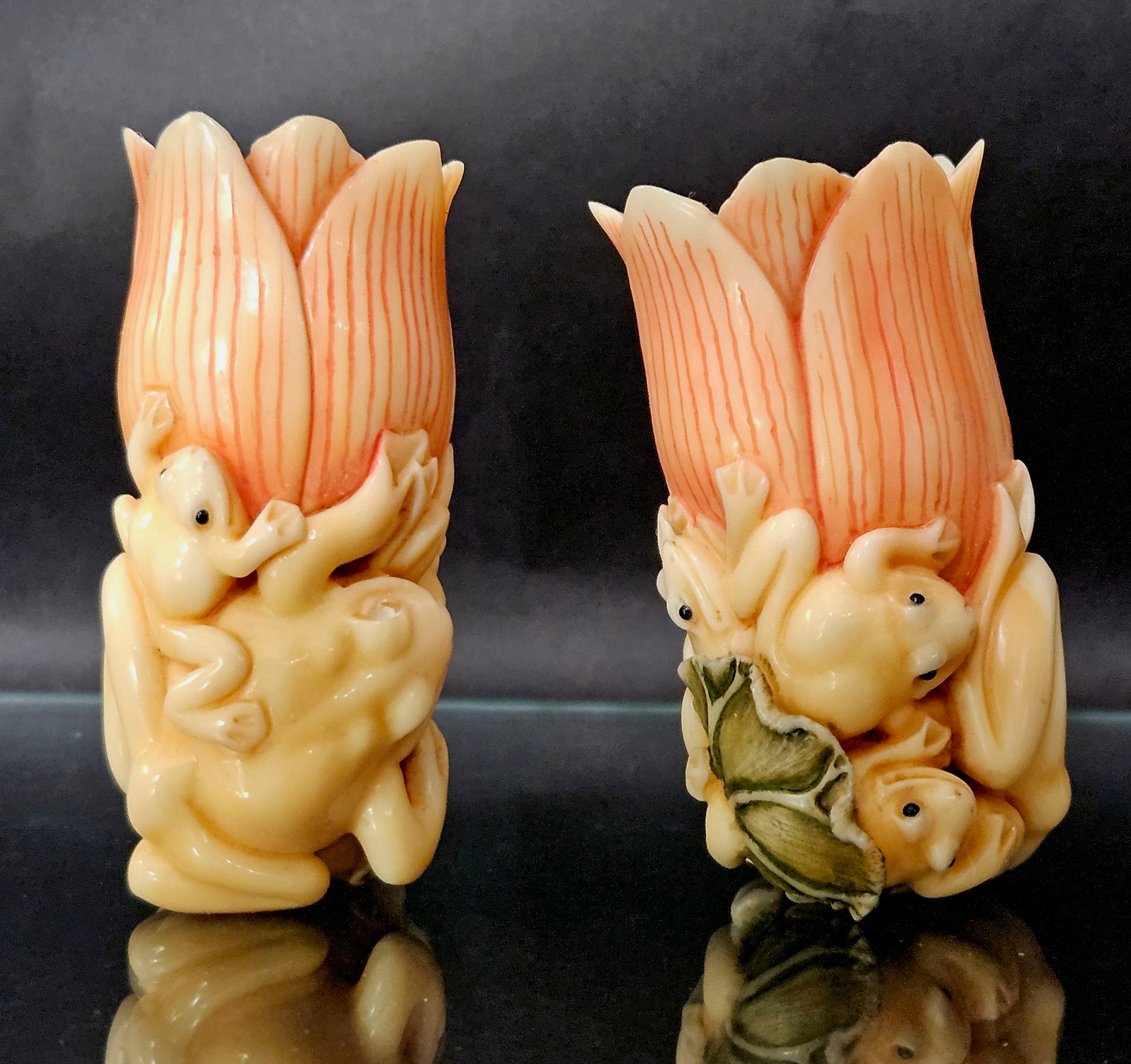 Antique Pair Japanese Carved Netsukes 