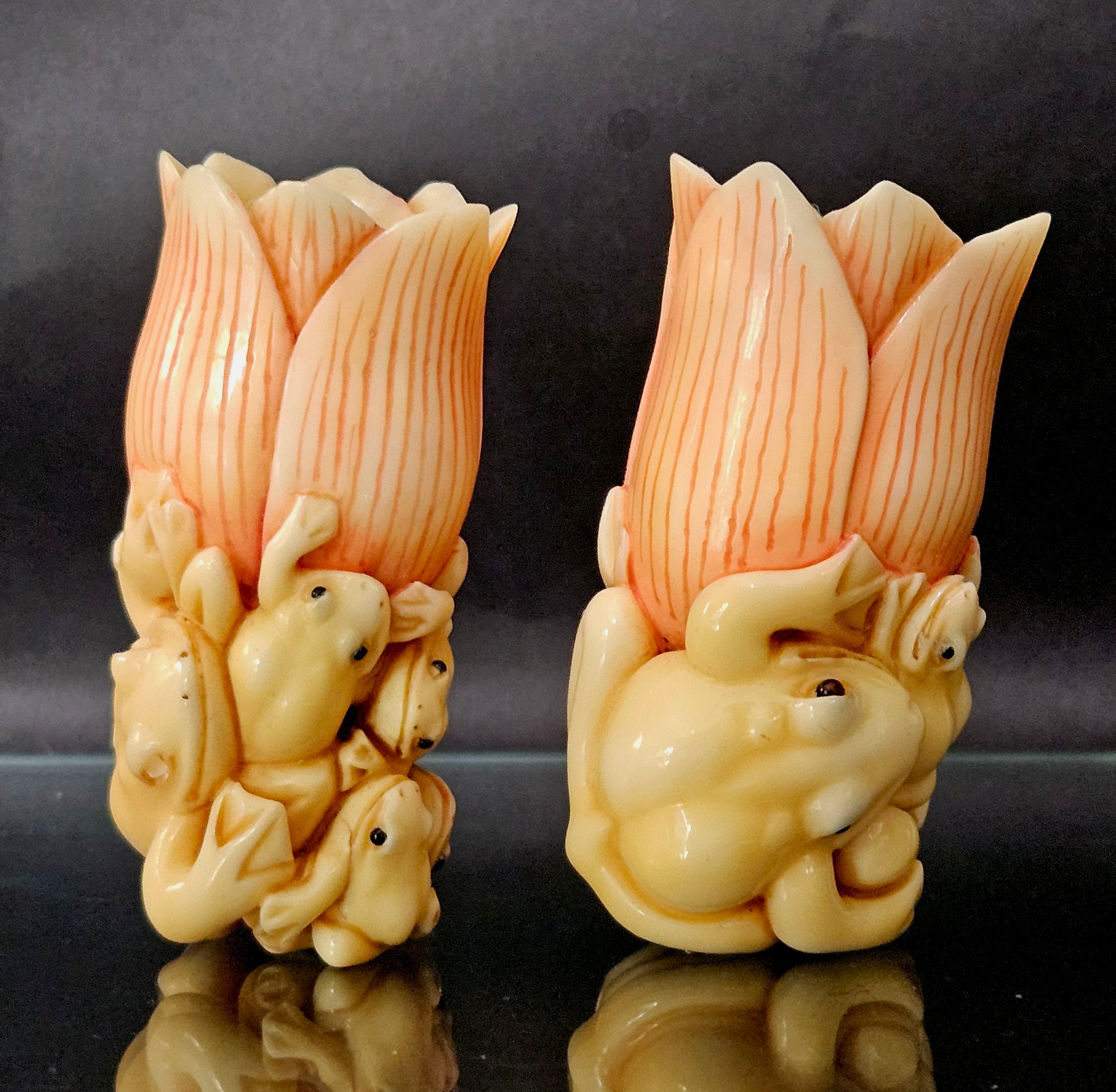 Antique Pair Japanese Carved Netsukes 