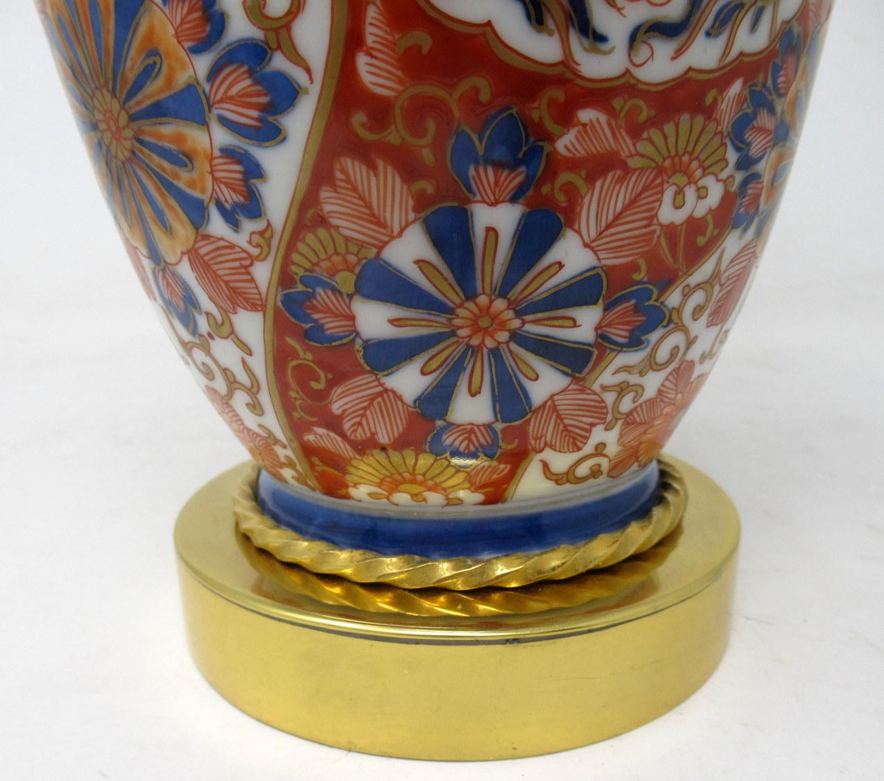 Antique Pair Japanese Chinese Imari Porcelain Ormolu Table Lamps Blue Red Gilt 4