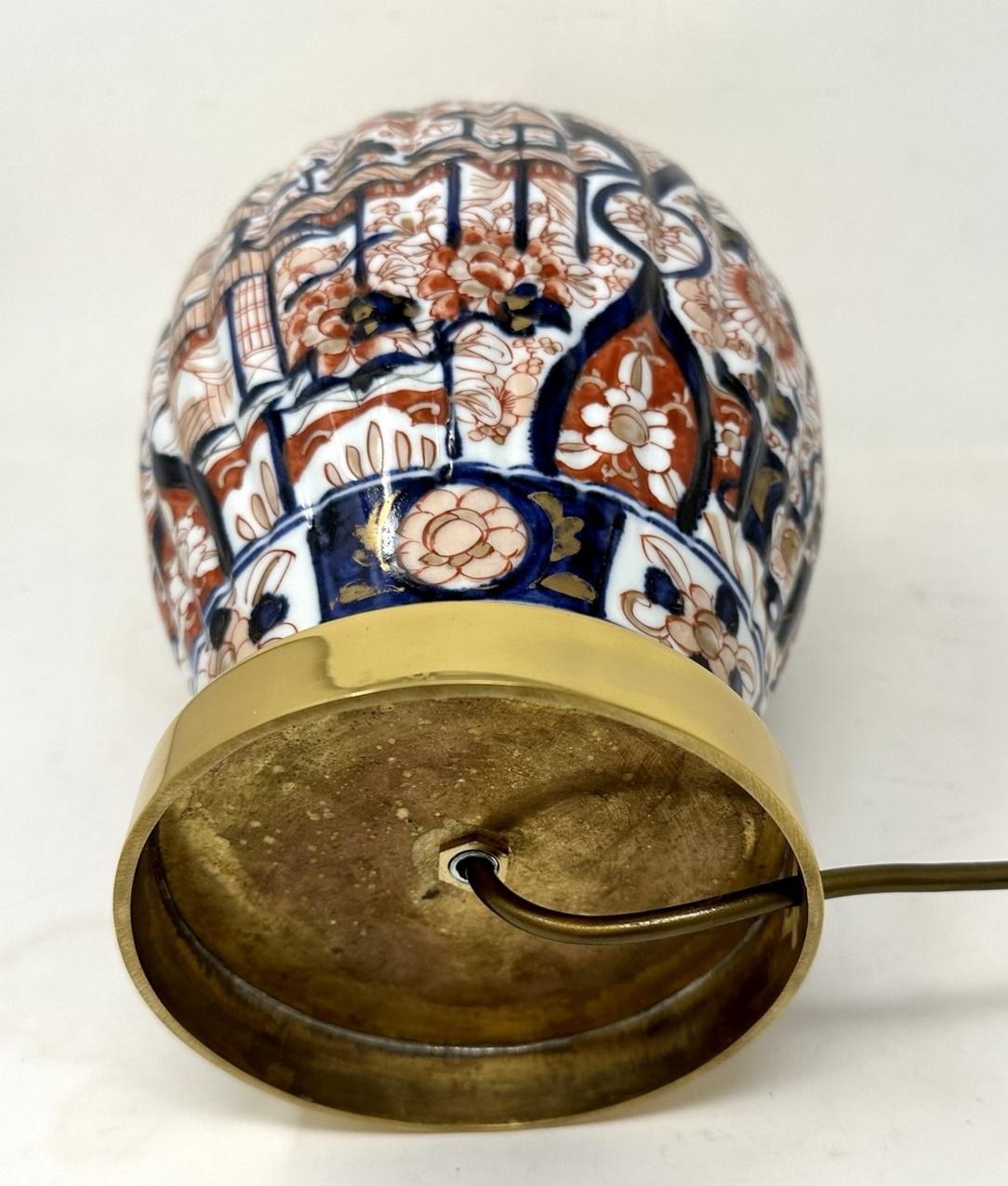 Antique Pair Japanese Chinese Imari Porcelain Ormolu Table Lamps Blue Red Gilt 4
