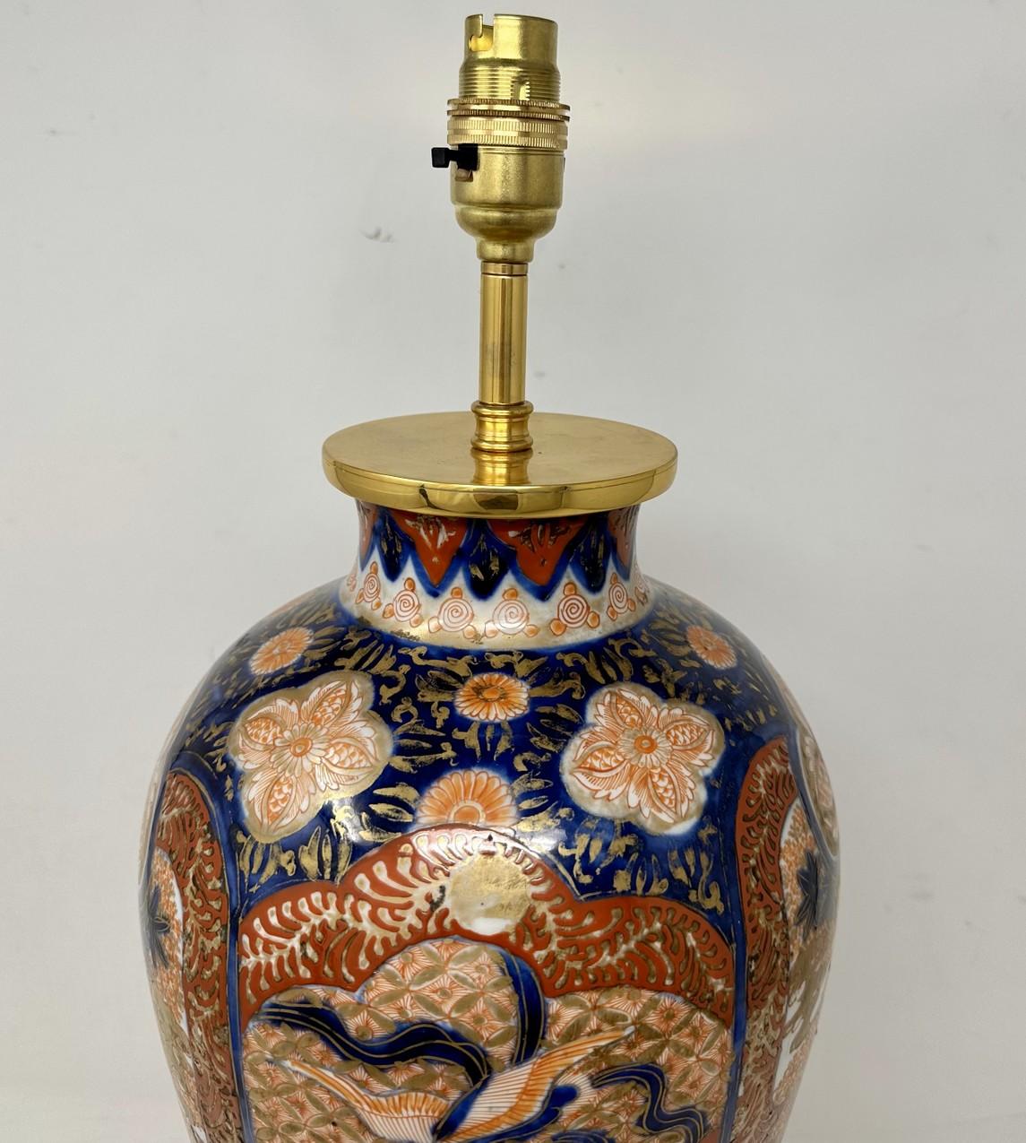 Antique Pair Japanese Chinese Imari Porcelain Ormolu Table Lamps Blue Red Gilt 4