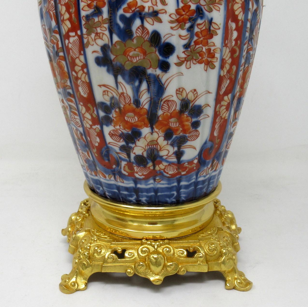 Antique Pair Japanese Chinese Imari Porcelain Ormolu Table Lamps Blue Red Gilt 5