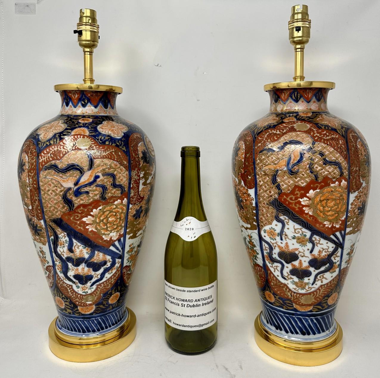 Antique Pair Japanese Chinese Imari Porcelain Ormolu Table Lamps Blue Red Gilt For Sale 6