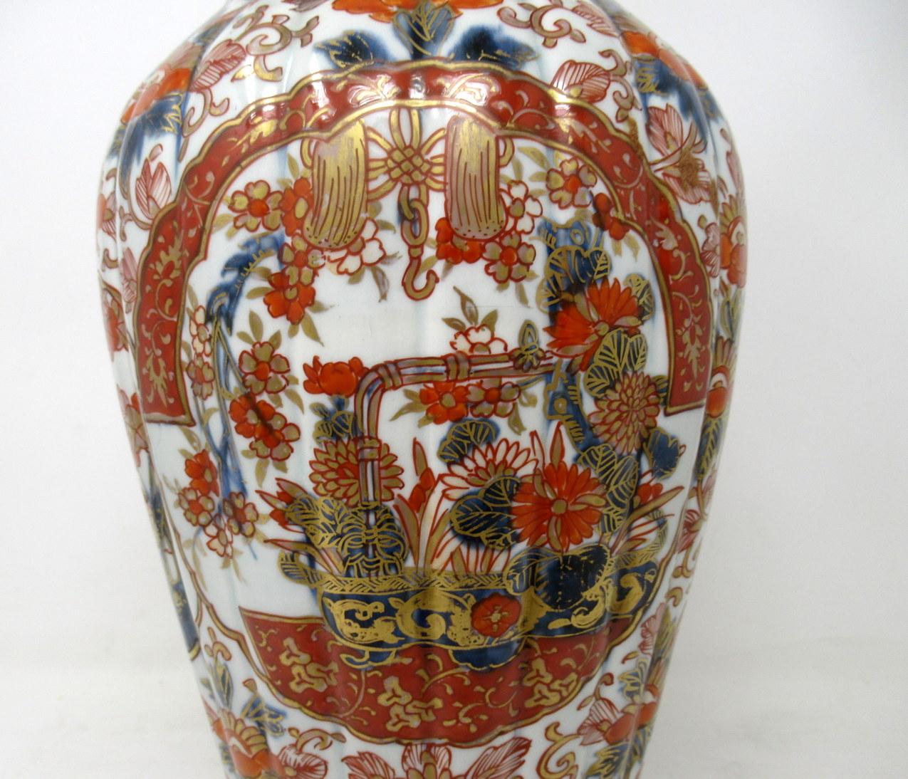 19th Century Antique Pair Japanese Chinese Imari Porcelain Ormolu Table Lamps Blue Red Gilt