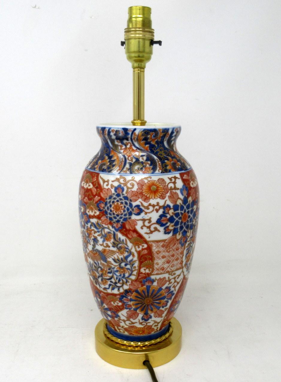 19th Century Antique Pair Japanese Chinese Imari Porcelain Ormolu Table Lamps Blue Red Gilt