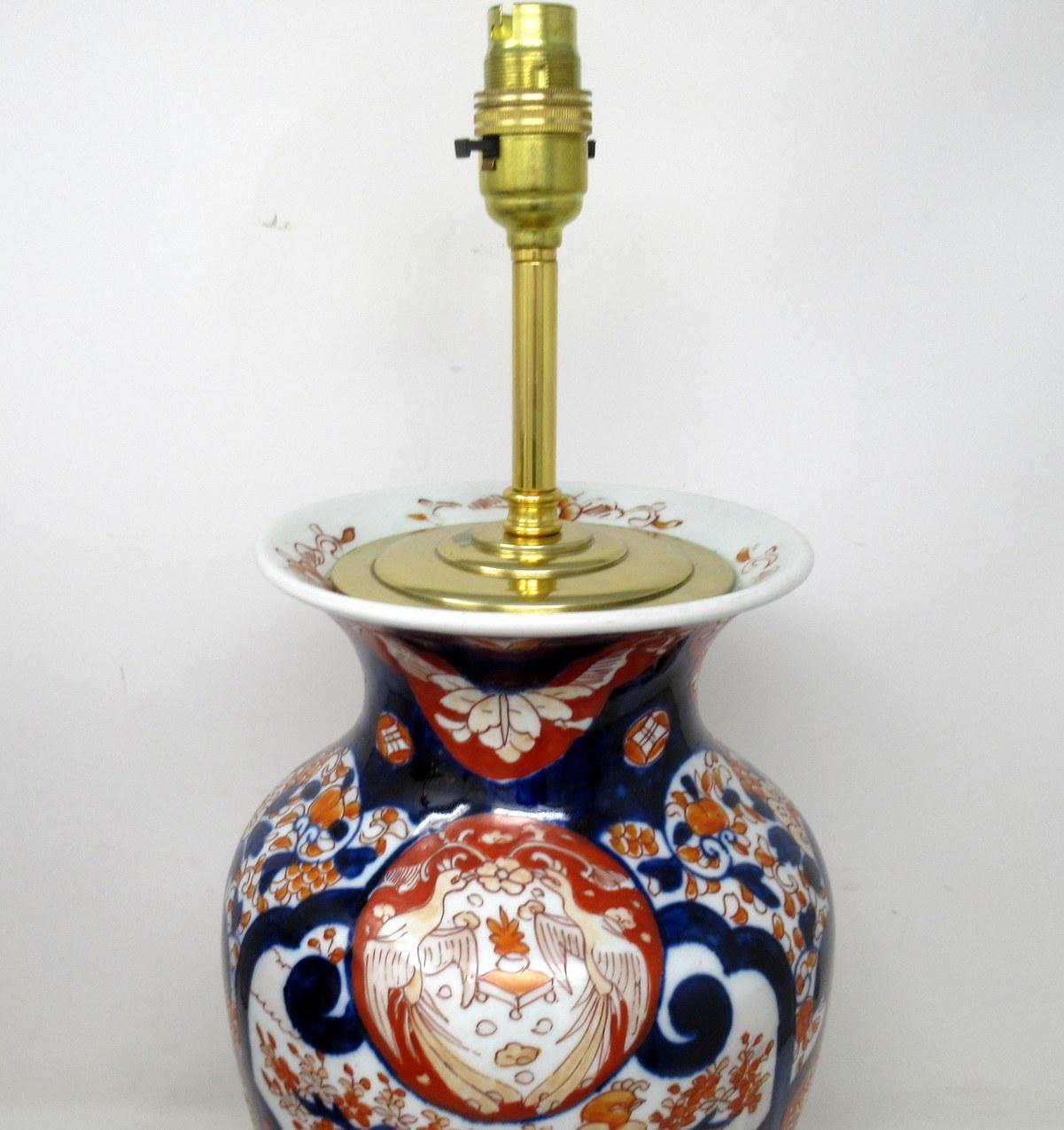 19th Century Antique Pair Japanese Chinese Imari Porcelain Ormolu Table Lamps Blue Red Gilt