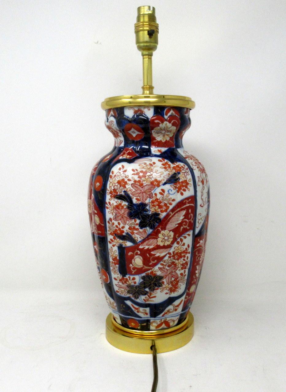 19th Century Antique Pair Japanese Chinese Imari Porcelain Ormolu Table Lamps Blue Red Gilt