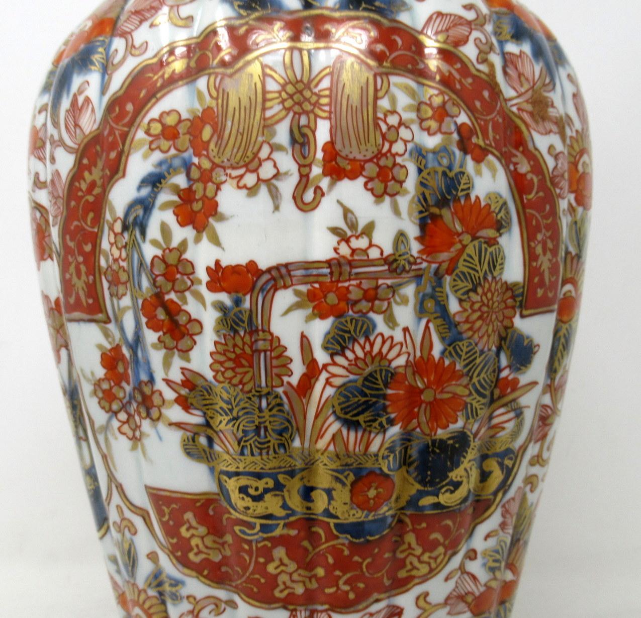 Ceramic Antique Pair Japanese Chinese Imari Porcelain Ormolu Table Lamps Blue Red Gilt
