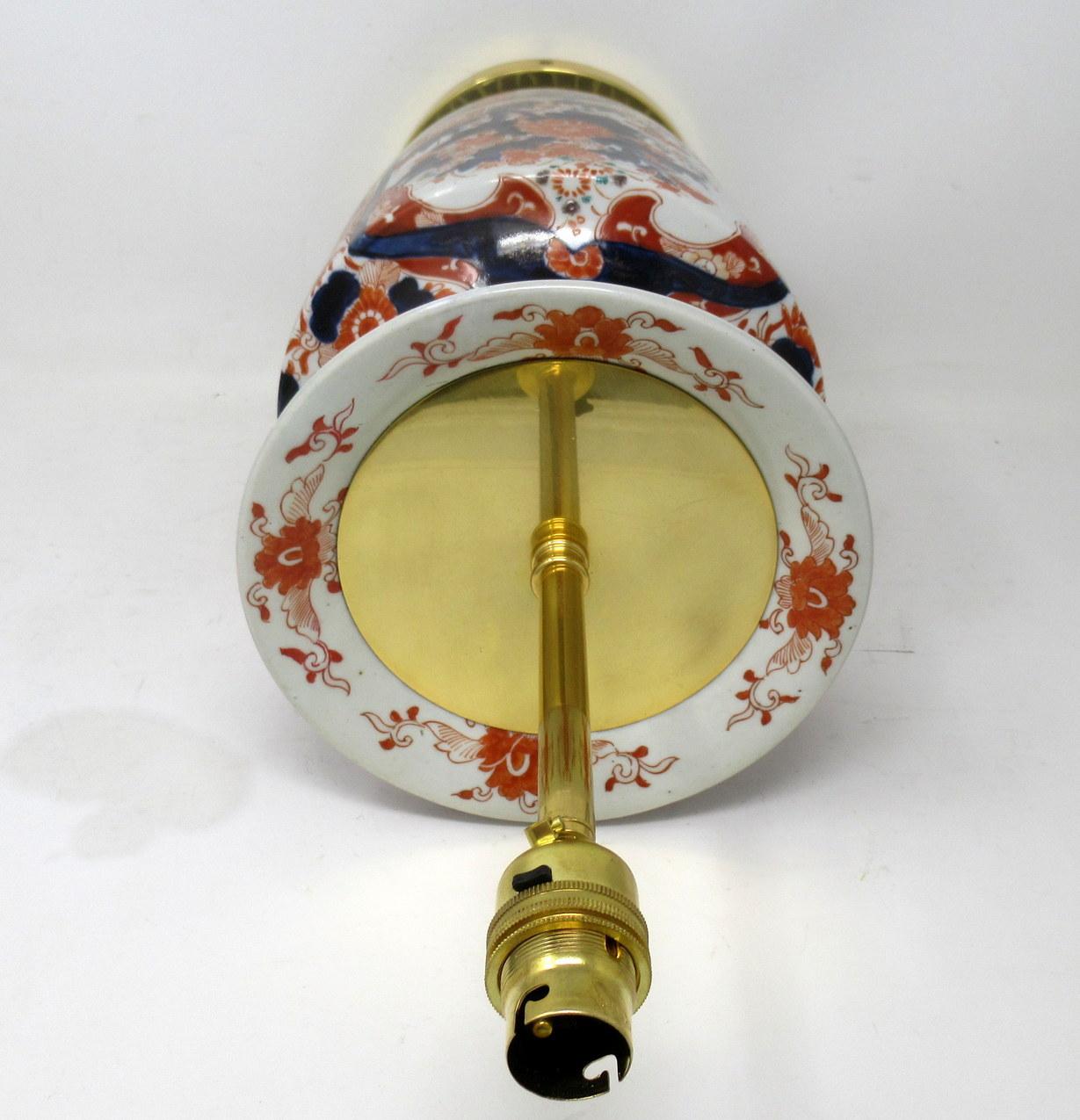 Ceramic Antique Pair Japanese Chinese Imari Porcelain Ormolu Table Lamps Blue Red Gilt