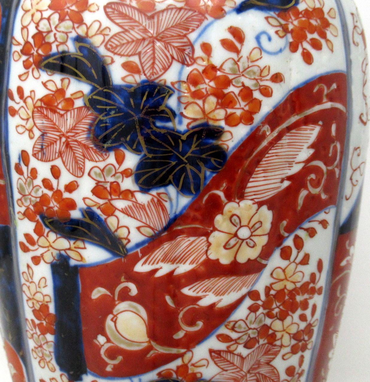 Ceramic Antique Pair Japanese Chinese Imari Porcelain Ormolu Table Lamps Blue Red Gilt