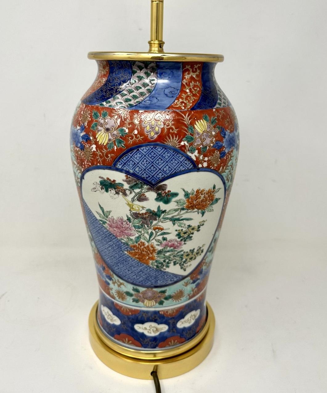 Ceramic Antique Pair Japanese Chinese Imari Porcelain Ormolu Table Lamps Blue Red Gilt For Sale