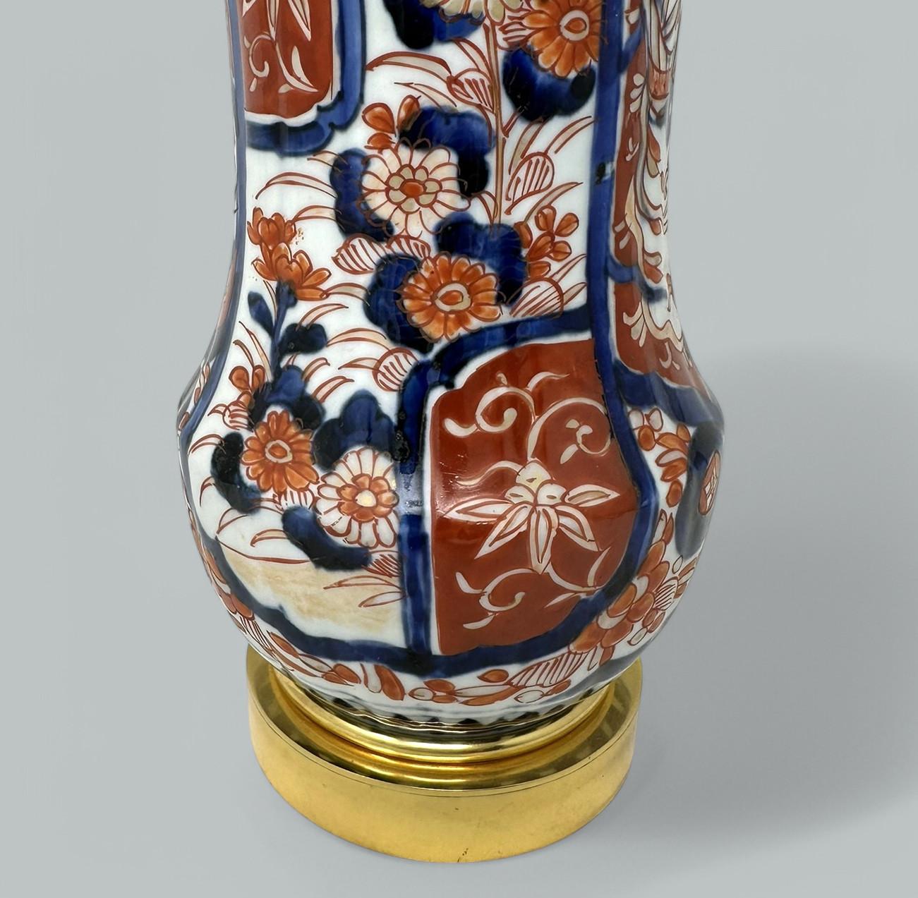 Ceramic Antique Pair Japanese Chinese Imari Porcelain Ormolu Table Lamps Blue Red Gilt For Sale