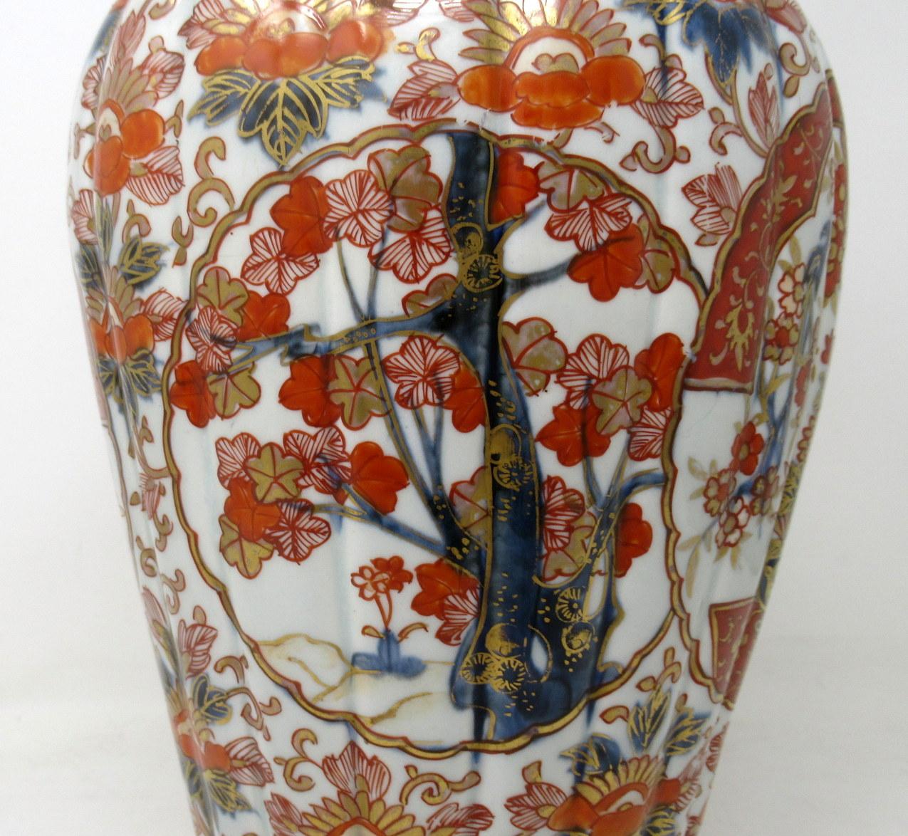 Antique Pair Japanese Chinese Imari Porcelain Ormolu Table Lamps Blue Red Gilt 1