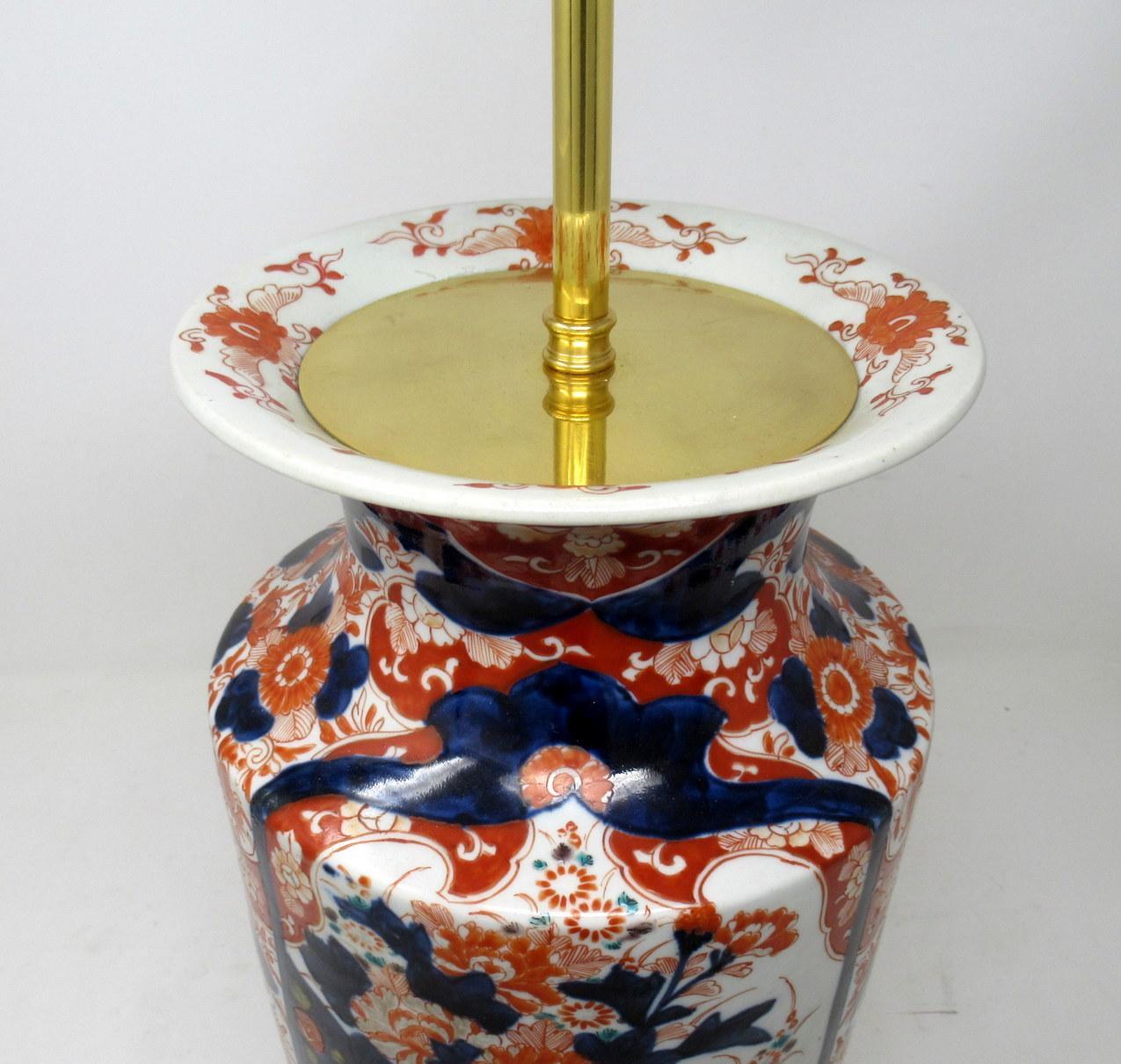 Antique Pair Japanese Chinese Imari Porcelain Ormolu Table Lamps Blue Red Gilt 1