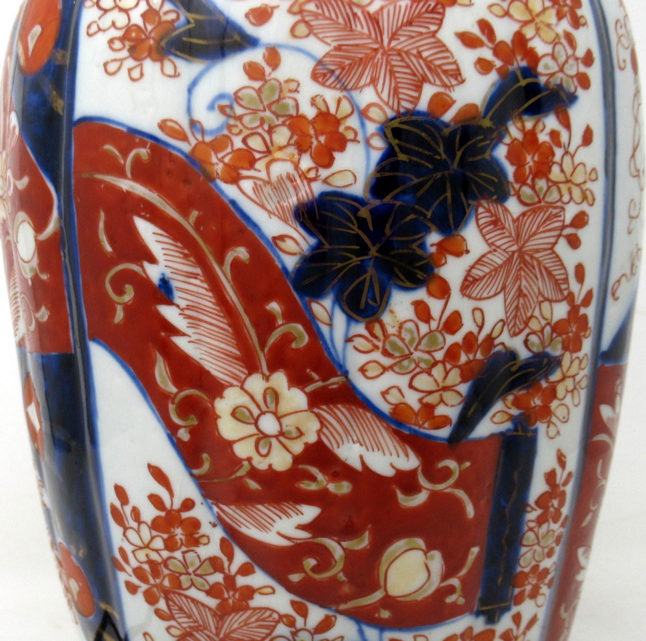 Antique Pair Japanese Chinese Imari Porcelain Ormolu Table Lamps Blue Red Gilt 1