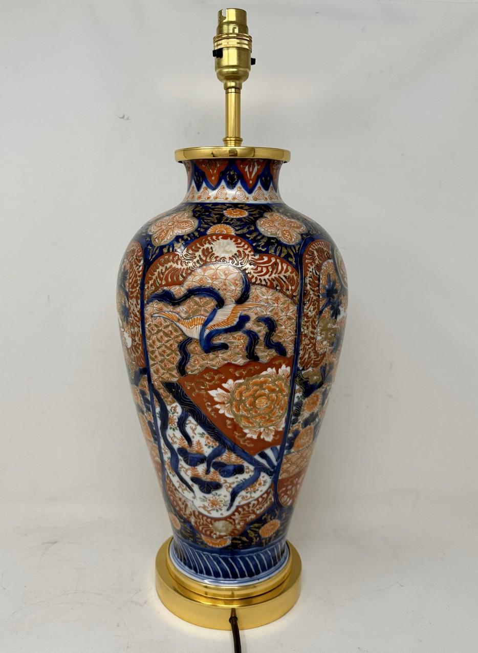 Antique Pair Japanese Chinese Imari Porcelain Ormolu Table Lamps Blue Red Gilt For Sale 1