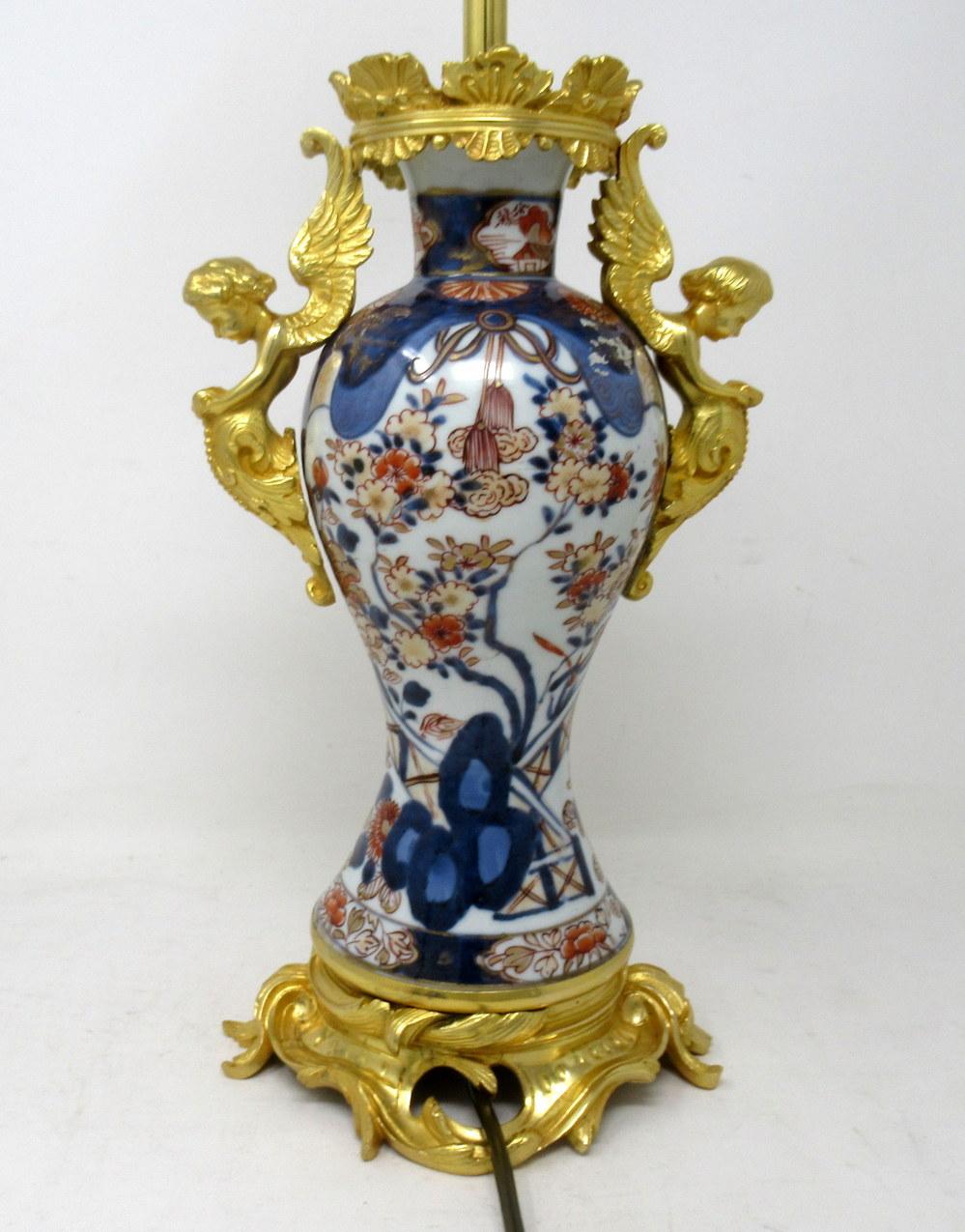 Antique Pair Japanese Chinese Imari Porcelain Ormolu Table Lamps Cherubs Gilt 1