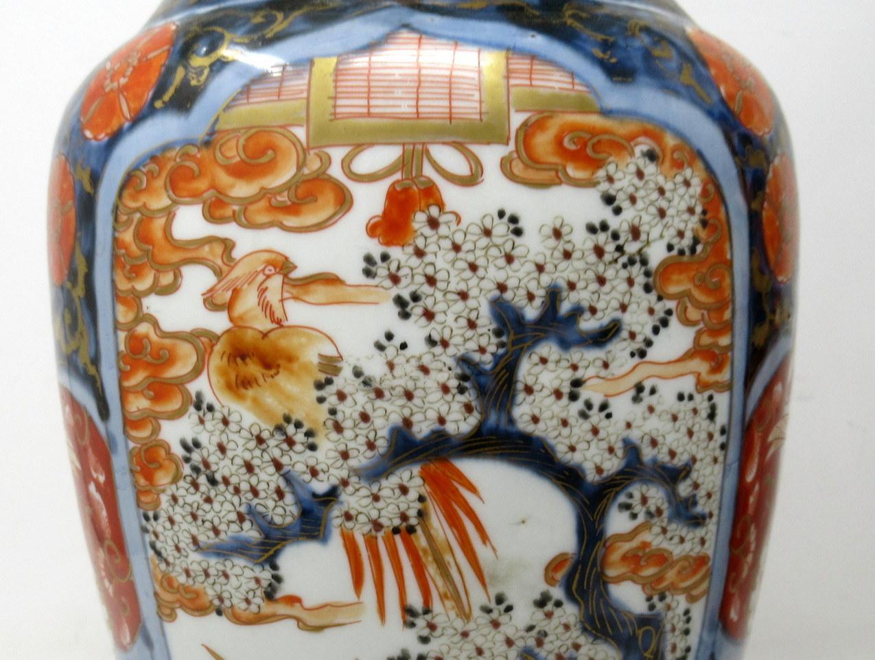 19th Century Antique Pair Japanese Chinese Imari Porcelain Ormolu Urns Vases Blue Red Gilt 