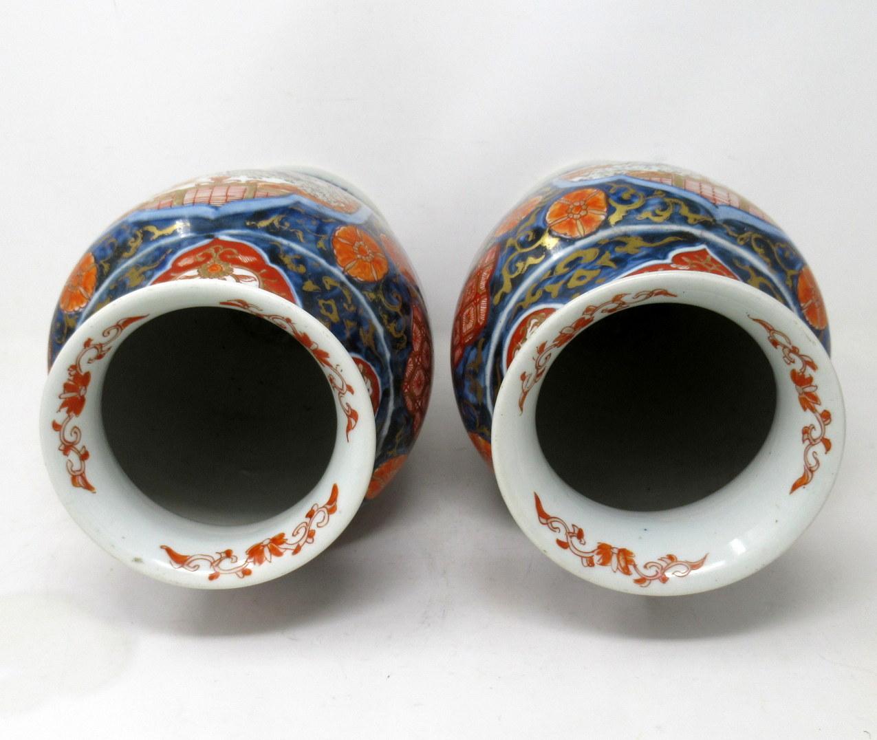 Ceramic Antique Pair Japanese Chinese Imari Porcelain Ormolu Urns Vases Blue Red Gilt 