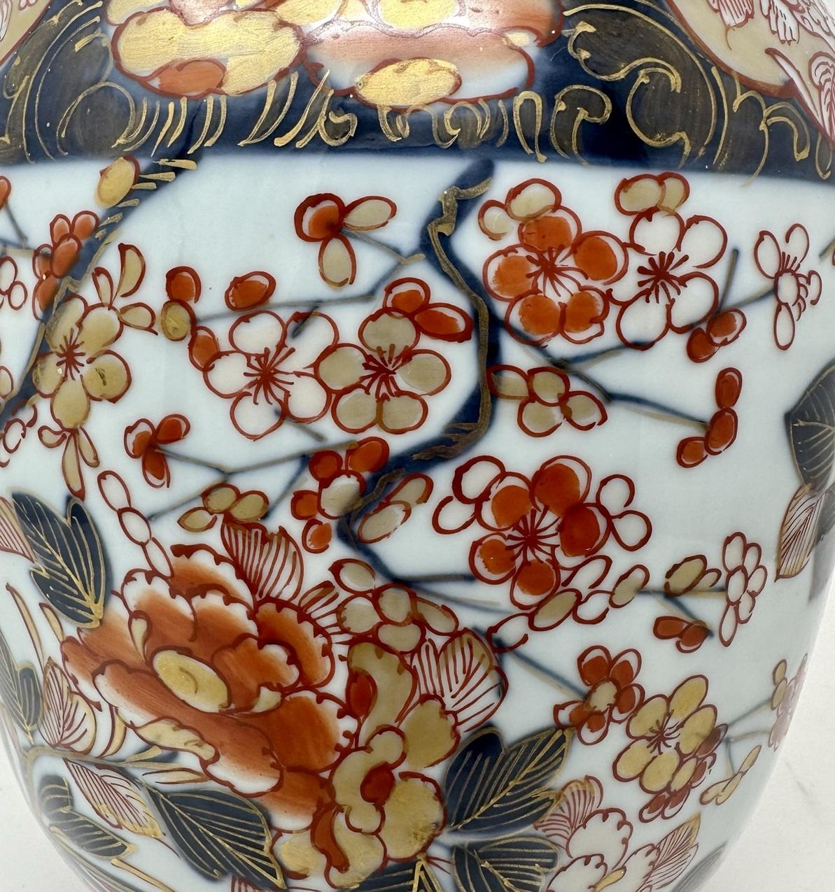 Antique Pair Japanese Imari Arita Hand Painted Ginger Jars Vase Urns Meiji Perod 1