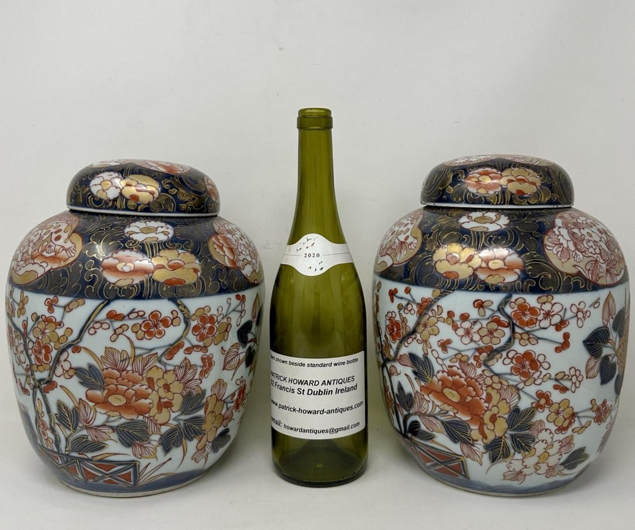 Antique Pair Japanese Imari Arita Hand Painted Ginger Jars Vase Urns Meiji Perod 2