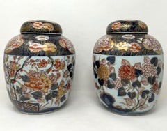 Antique Pair Japanese Imari Arita Hand Painted Ginger Jars Vase Urns Meiji Perod