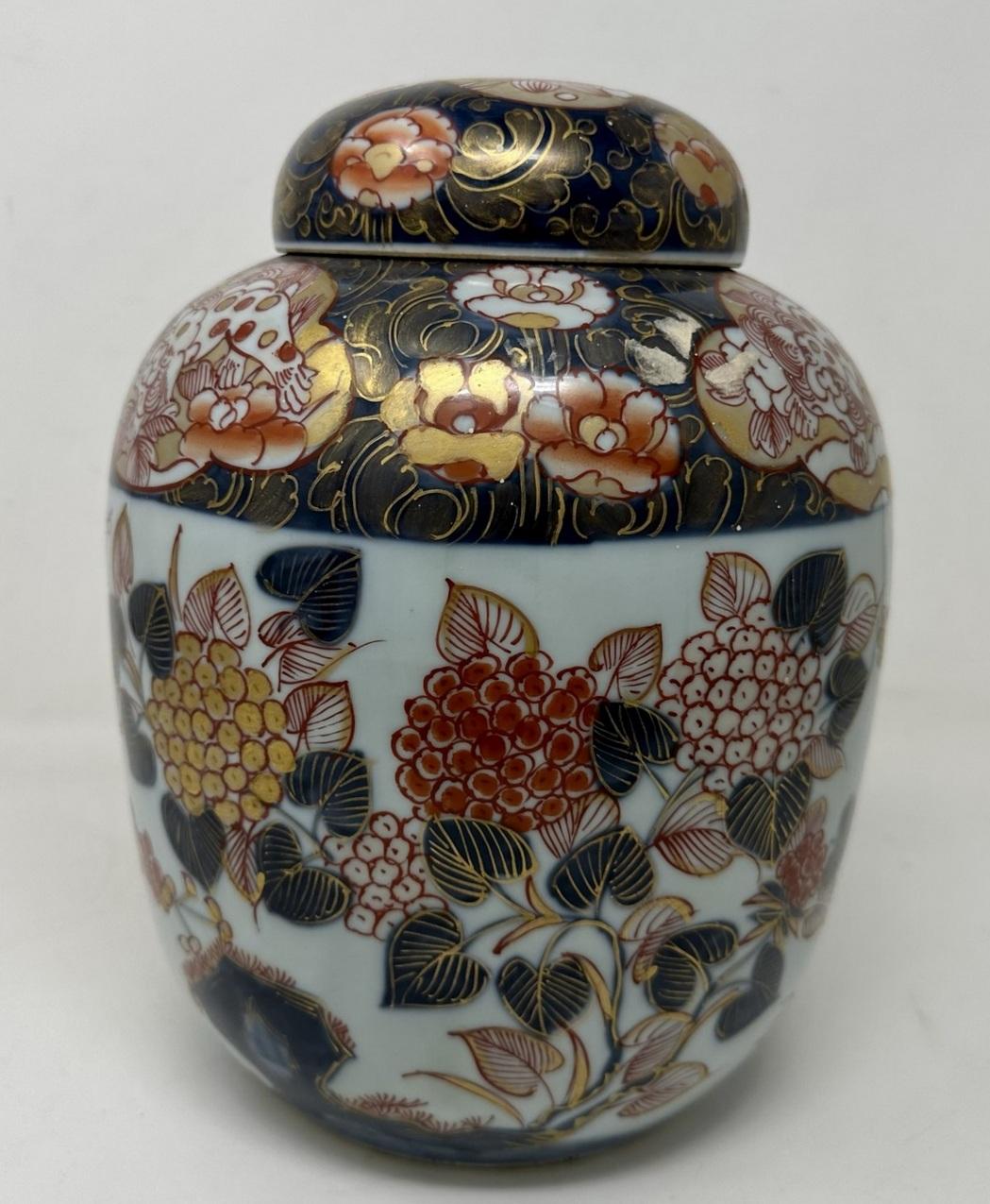 Anglo-Japanese Antique Pair Japanese Imari Arita Hand Painted Ginger Jars Vase Urns Meiji Perod