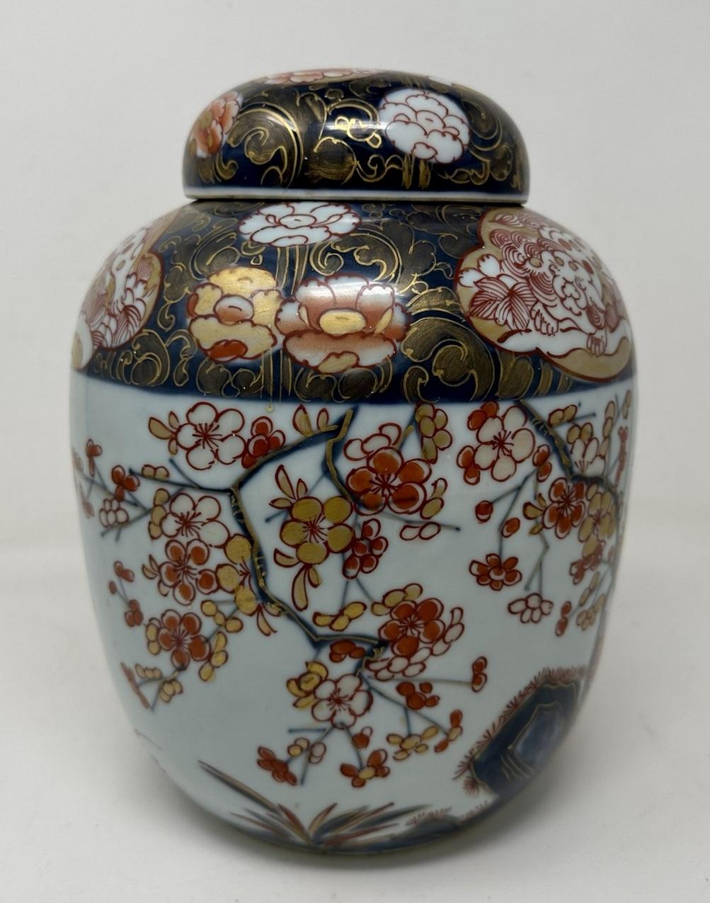 Anglo-Japanese Antique Pair Japanese Imari Arita Hand Painted Ginger Jars Vase Urns Meiji Perod