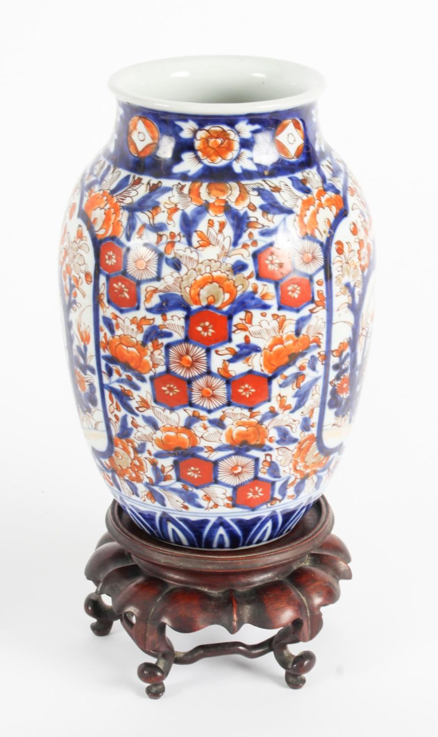 Antique Pair Japanese Imari Porcelain Vases on Stands 19th C 6