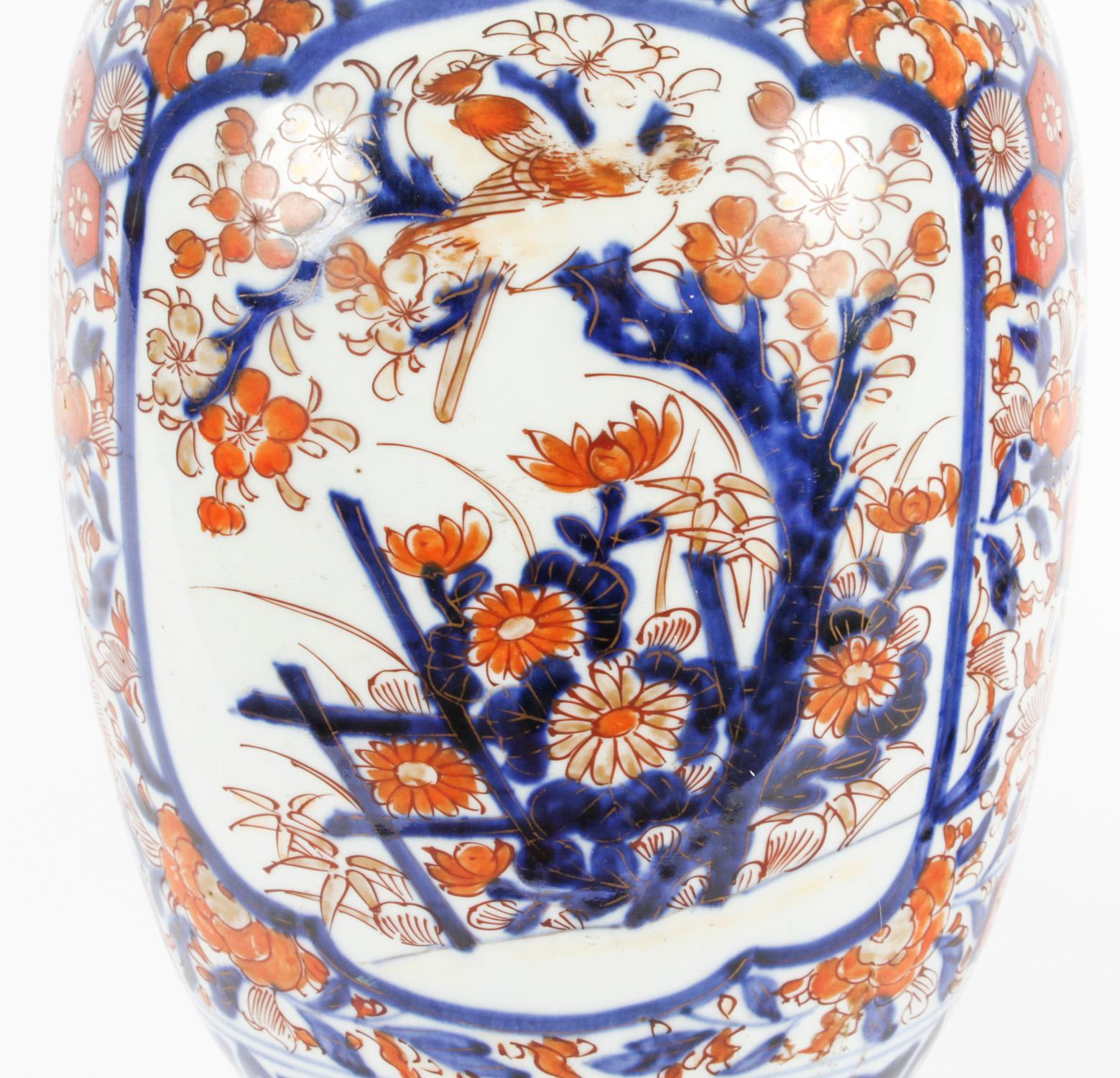 Late 19th Century Antique Pair Japanese Imari Porcelain Vases on Stands 19th C