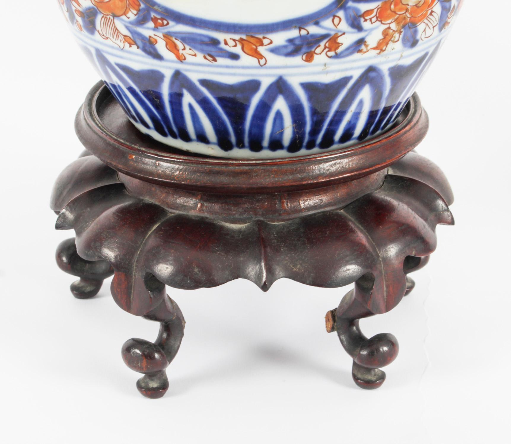 Antique Pair Japanese Imari Porcelain Vases on Stands 19th C 1